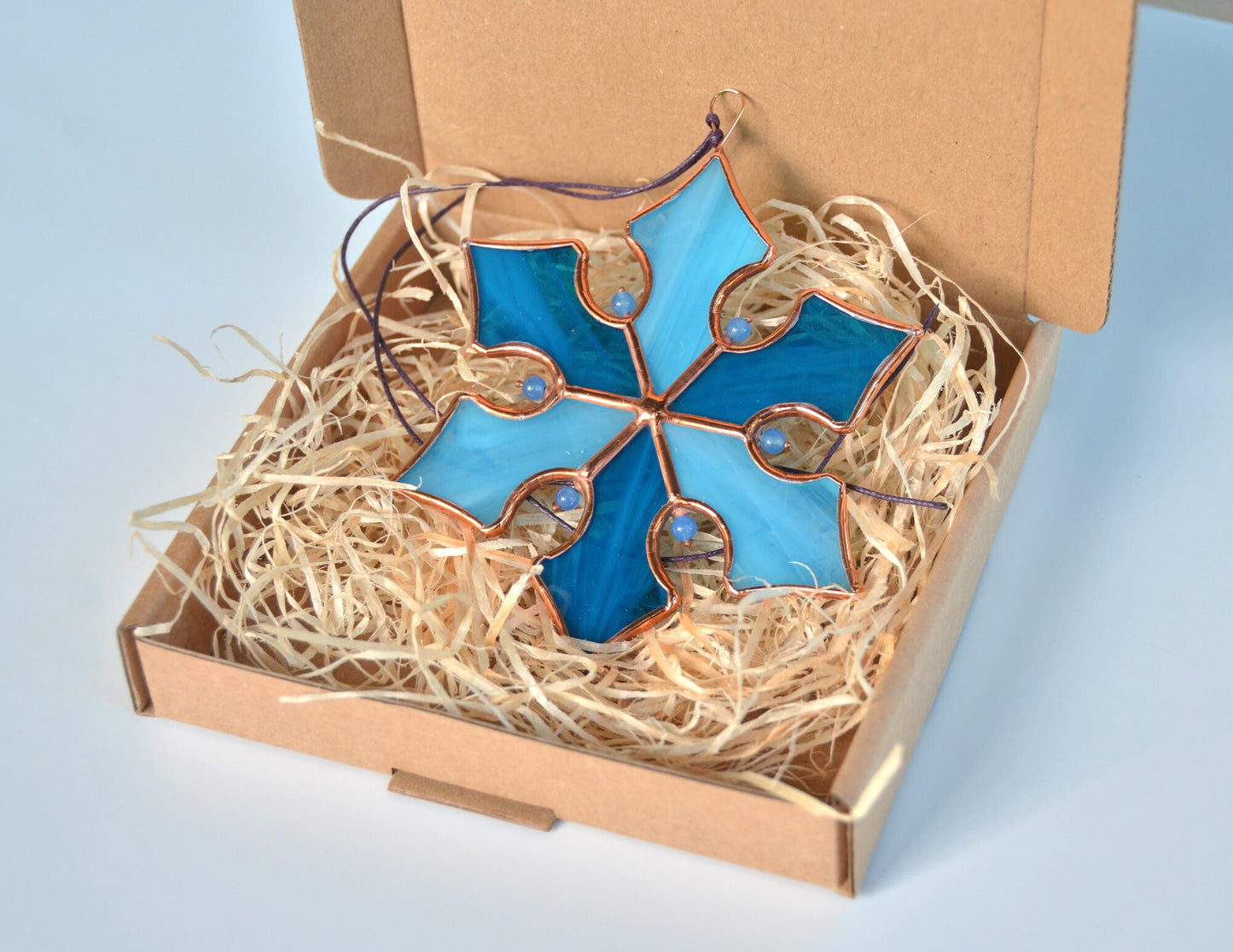Stained Glass Snowflake Ornament – Christmas Window Hanging Suncatchers – Handmade Holiday Decor – Winter Gift – Frosted Glass Decoration