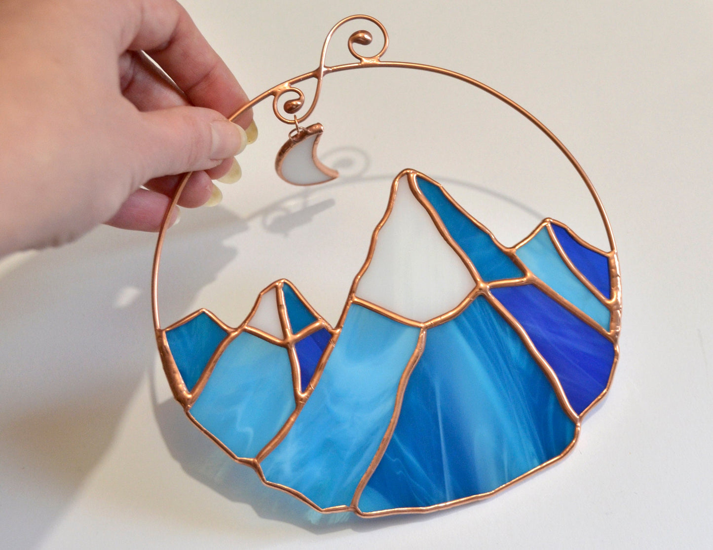 Stained glass mountains window hangings, unique mountain lover gift, nature home decor suncatcher