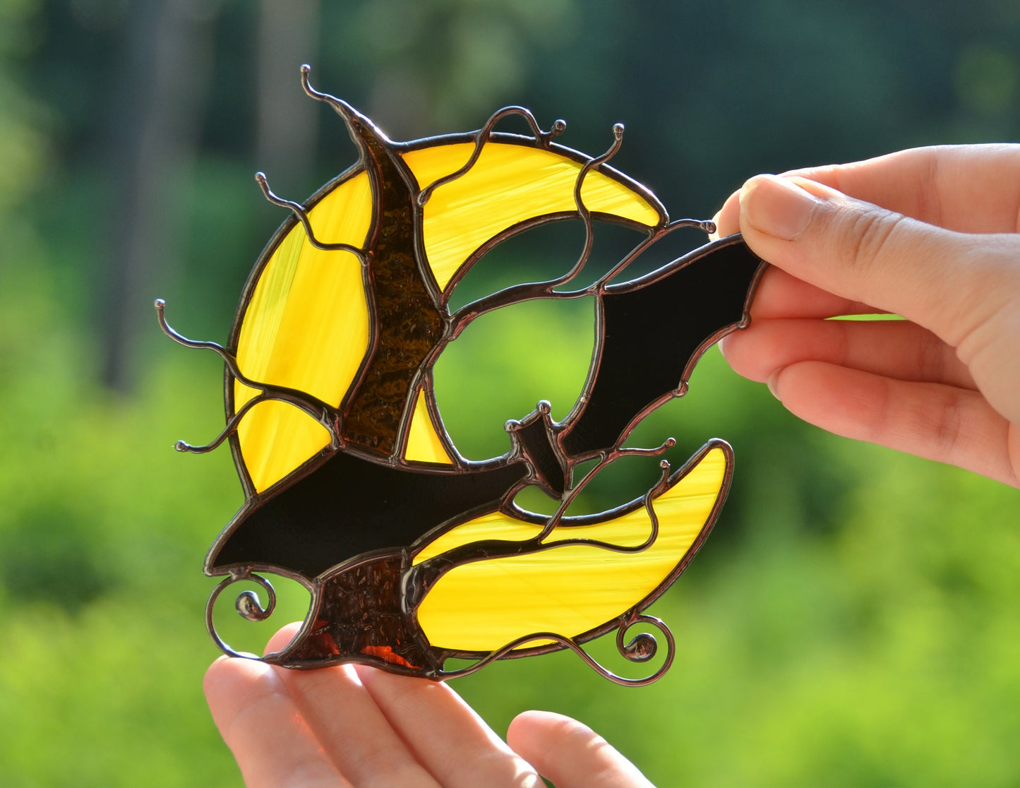 Stained glass Halloween suncatcher, spooky tree, bat suncatcher, window hanging decor