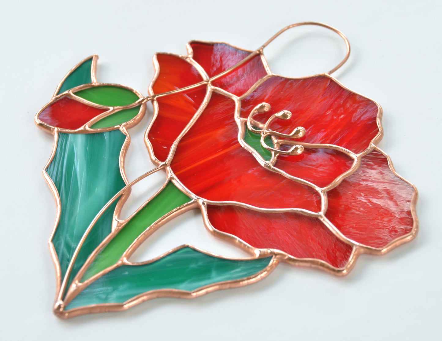 Handmade Stained Glass Poppy Suncatcher– Window Ornament, Unique Flower Gift