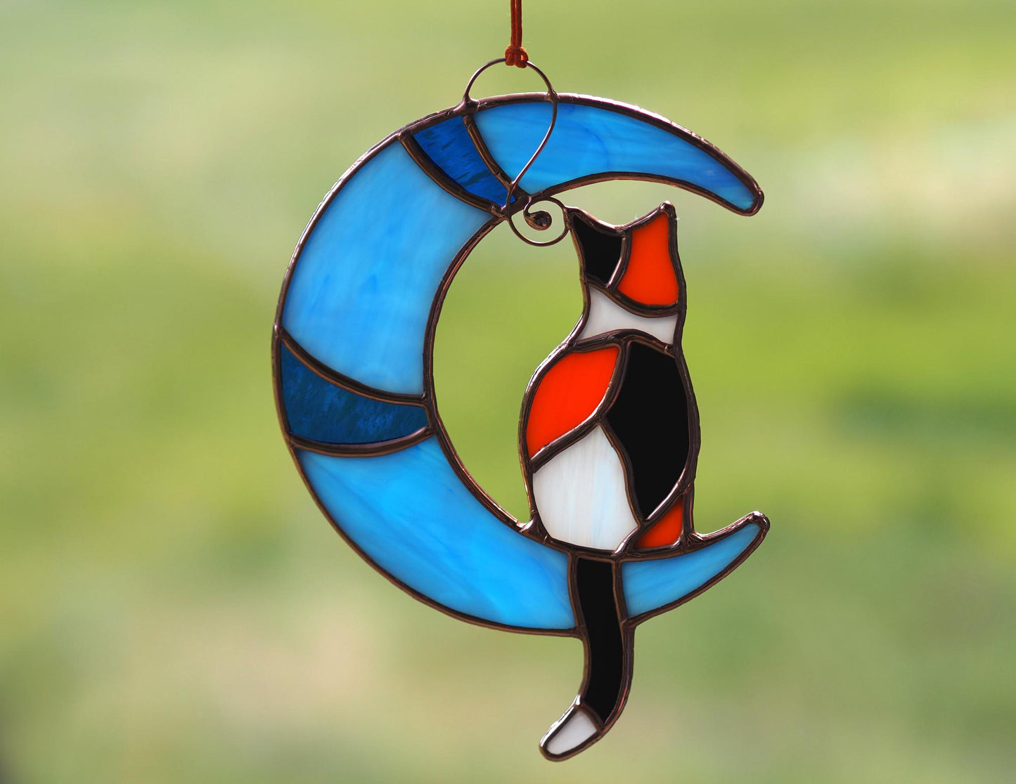 Stained glass calico cat suncatcher, window hangings, pet lost memorial gift