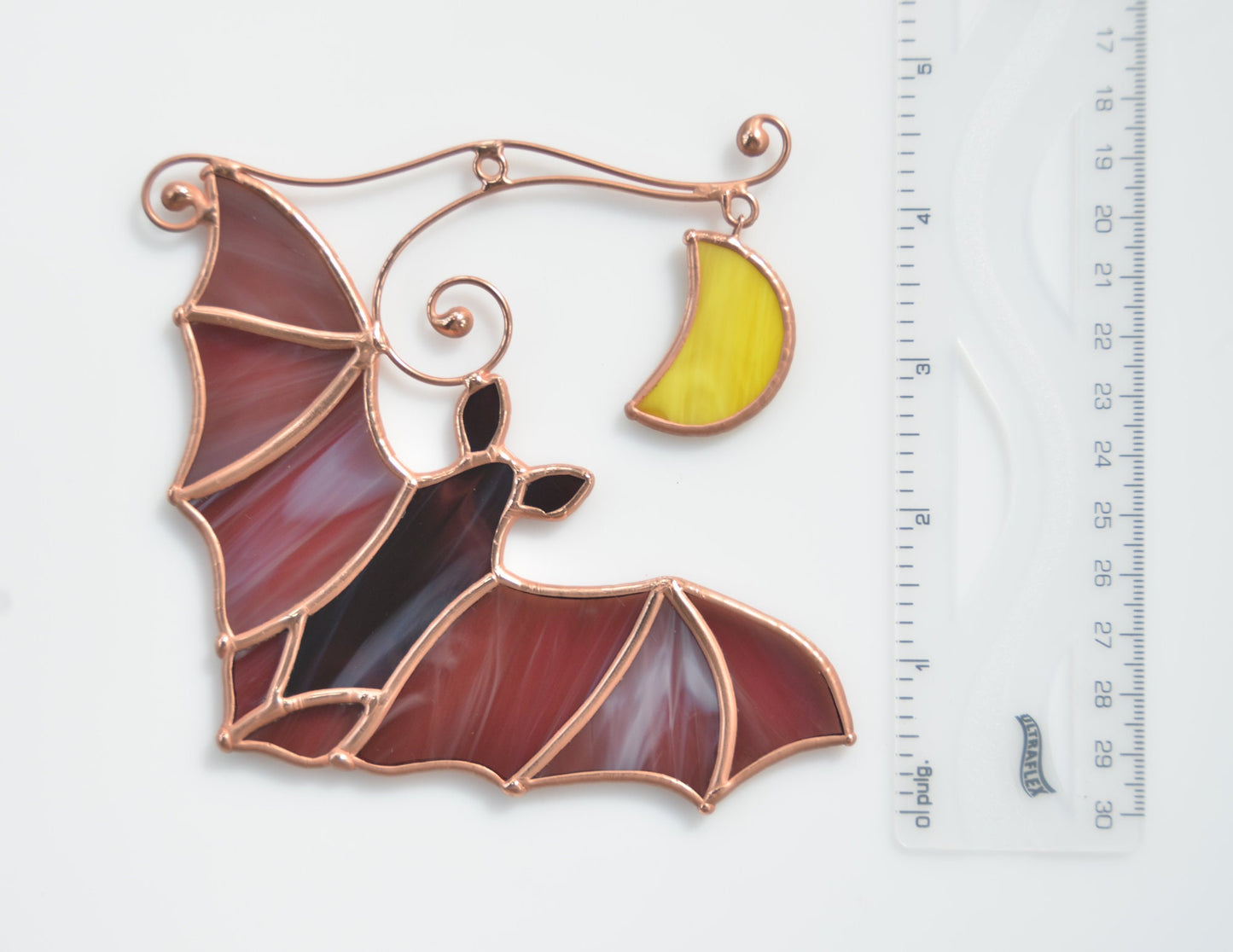 Stained Glass Bat Suncatcher: Halloween Moon Window Hanging