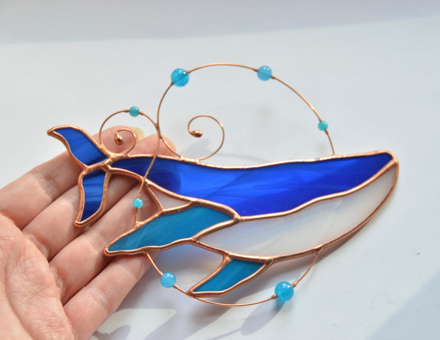 Whale Stained Glass Suncatcher – Ocean Window Hangings – Sea Lover Gift – Nautical Glass Hanging Art