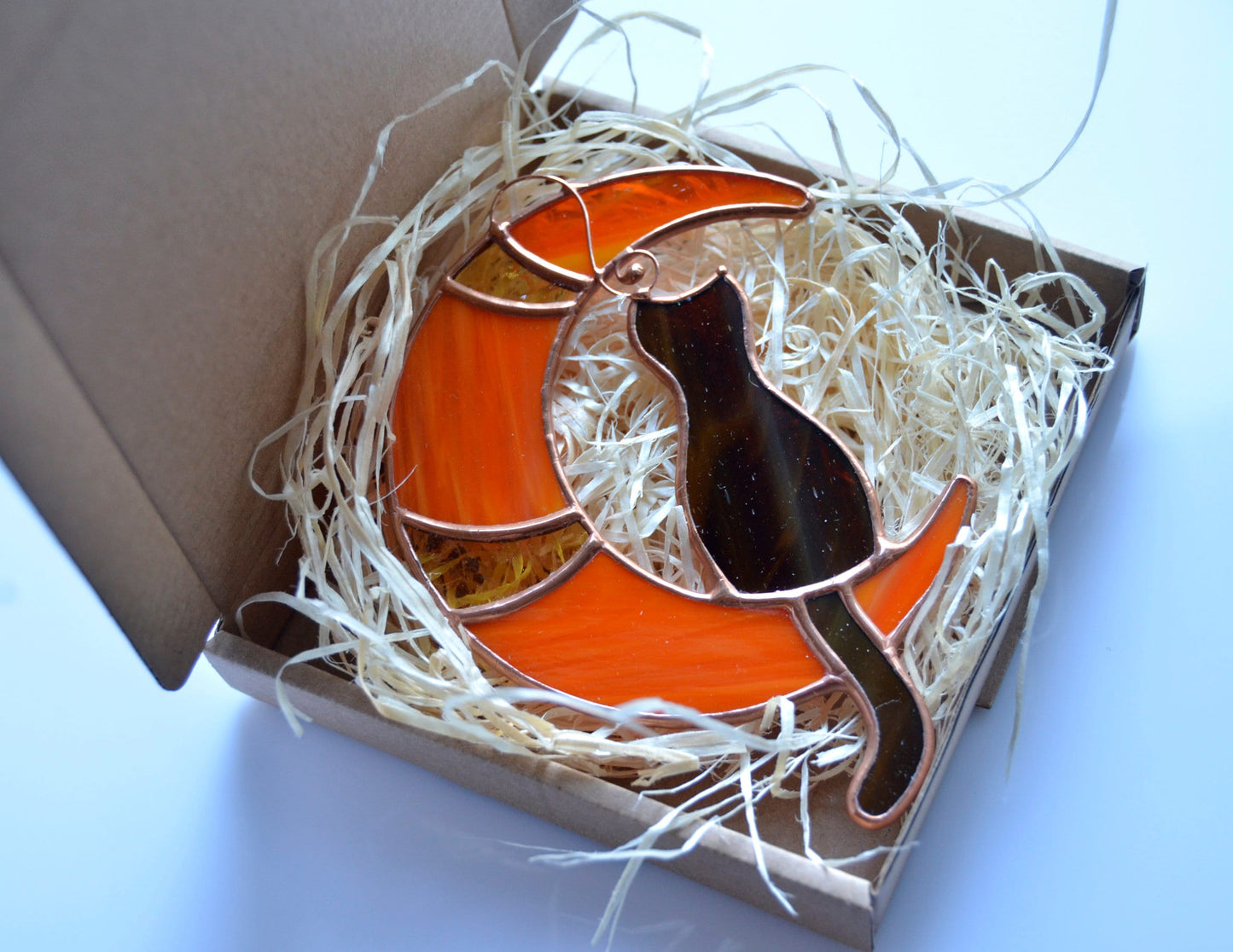 Stained glass window hangings, Halloween black cat suncatcher