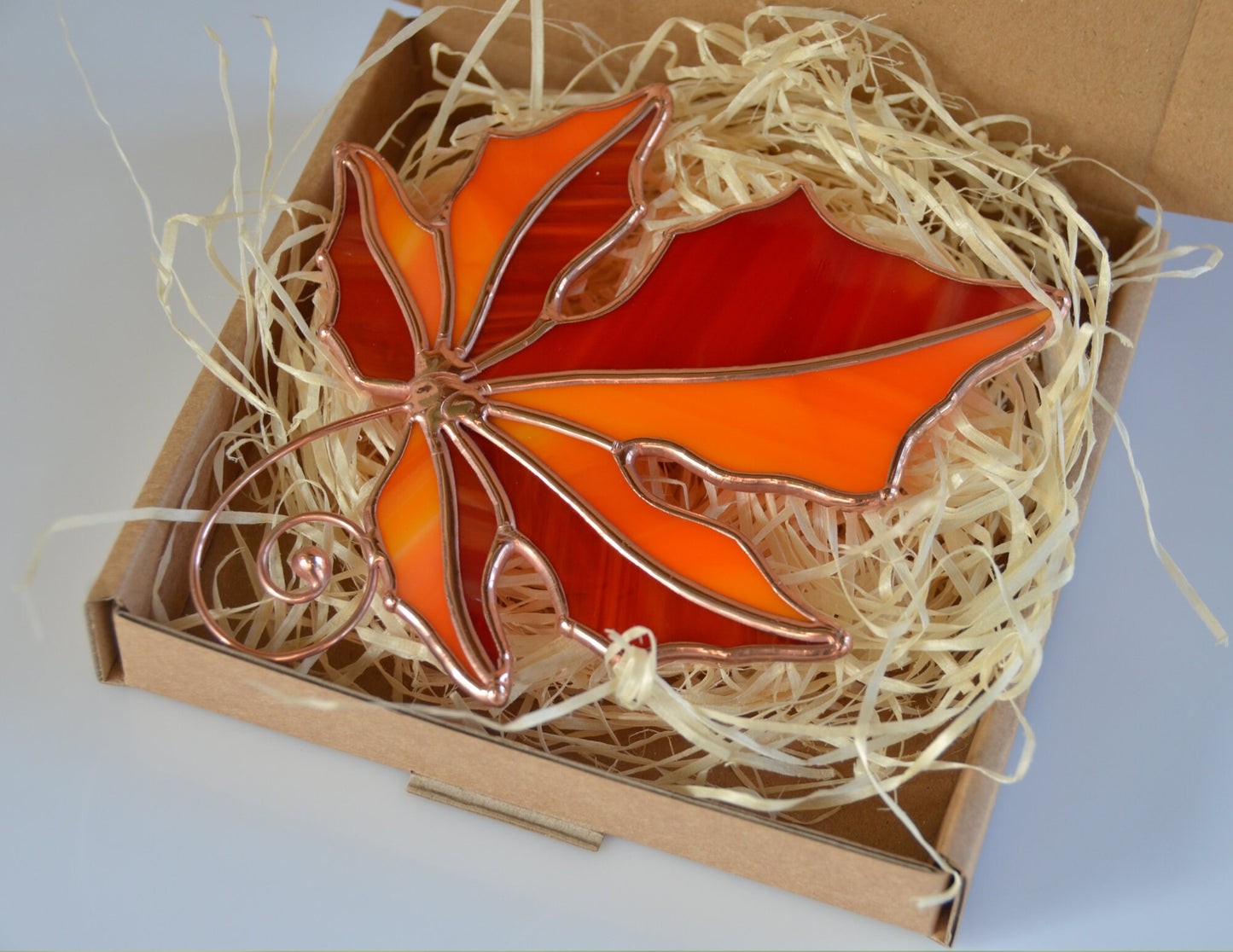 Stain glass autumn leaf suncatcher, fall window decor, Halloween window hangings suncatcher