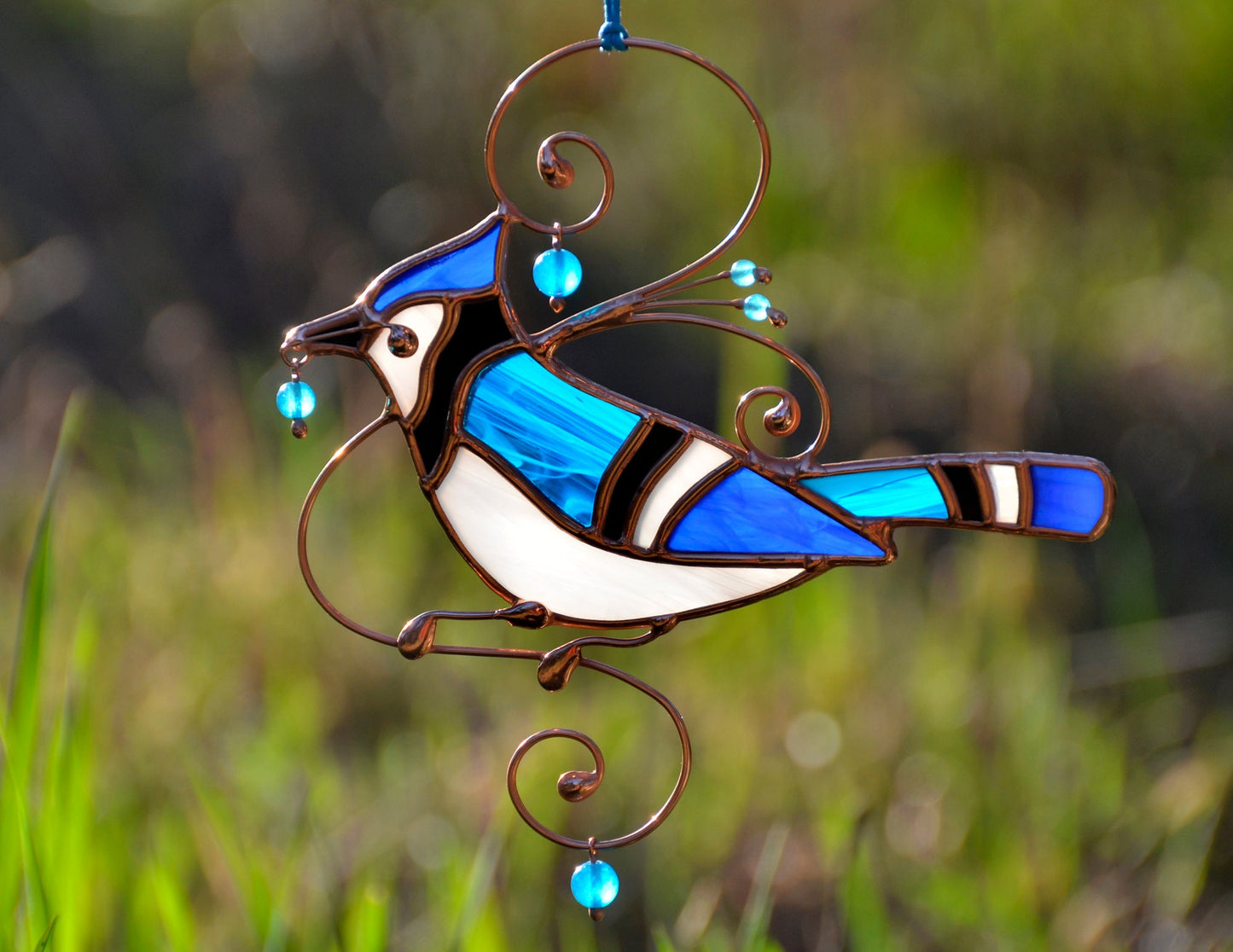 Blue Jay Stained Glass Suncatcher – Window Hanging Decoration for Bird Lovers