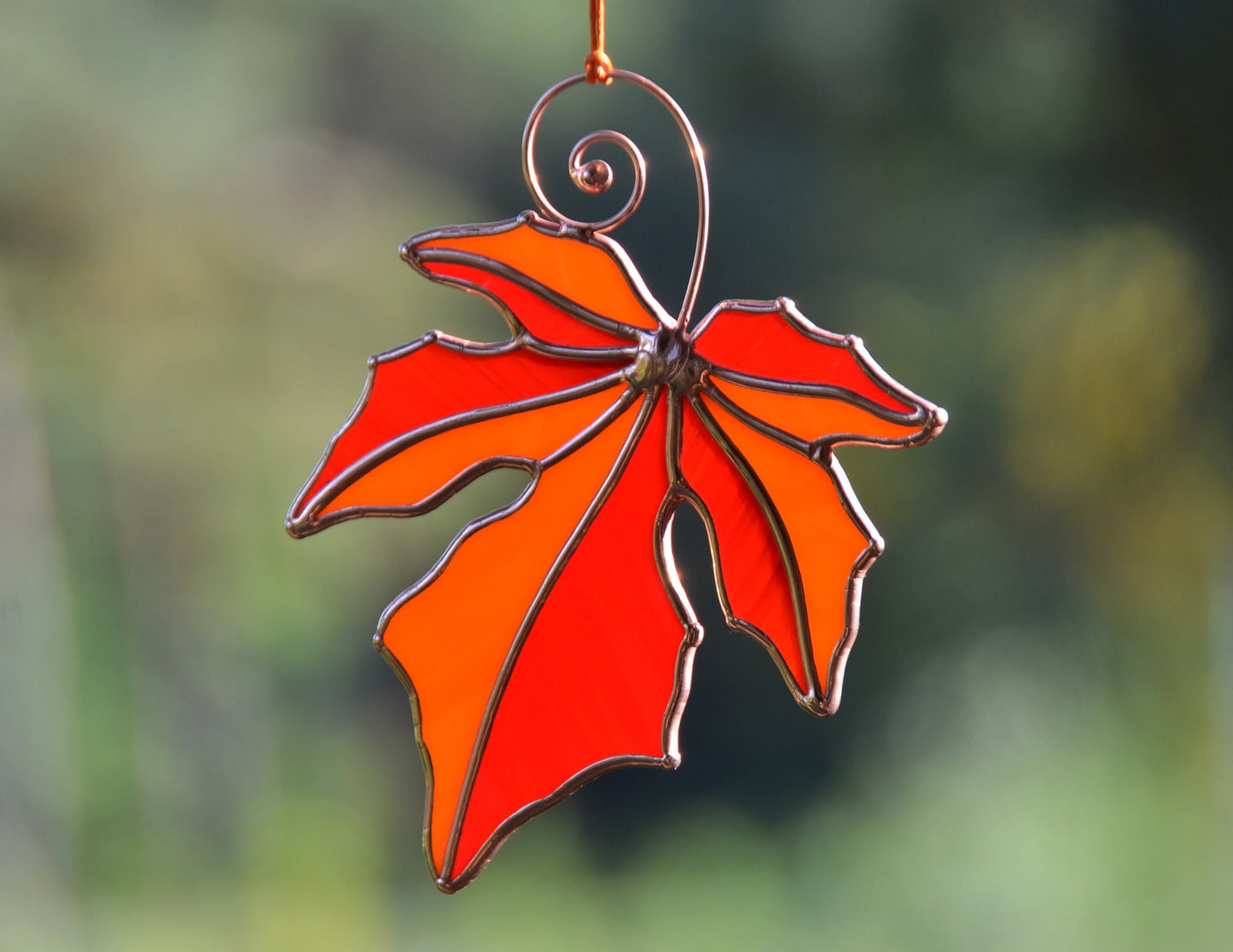 Stain glass autumn leaf suncatcher, fall window decor, Halloween window hangings suncatcher