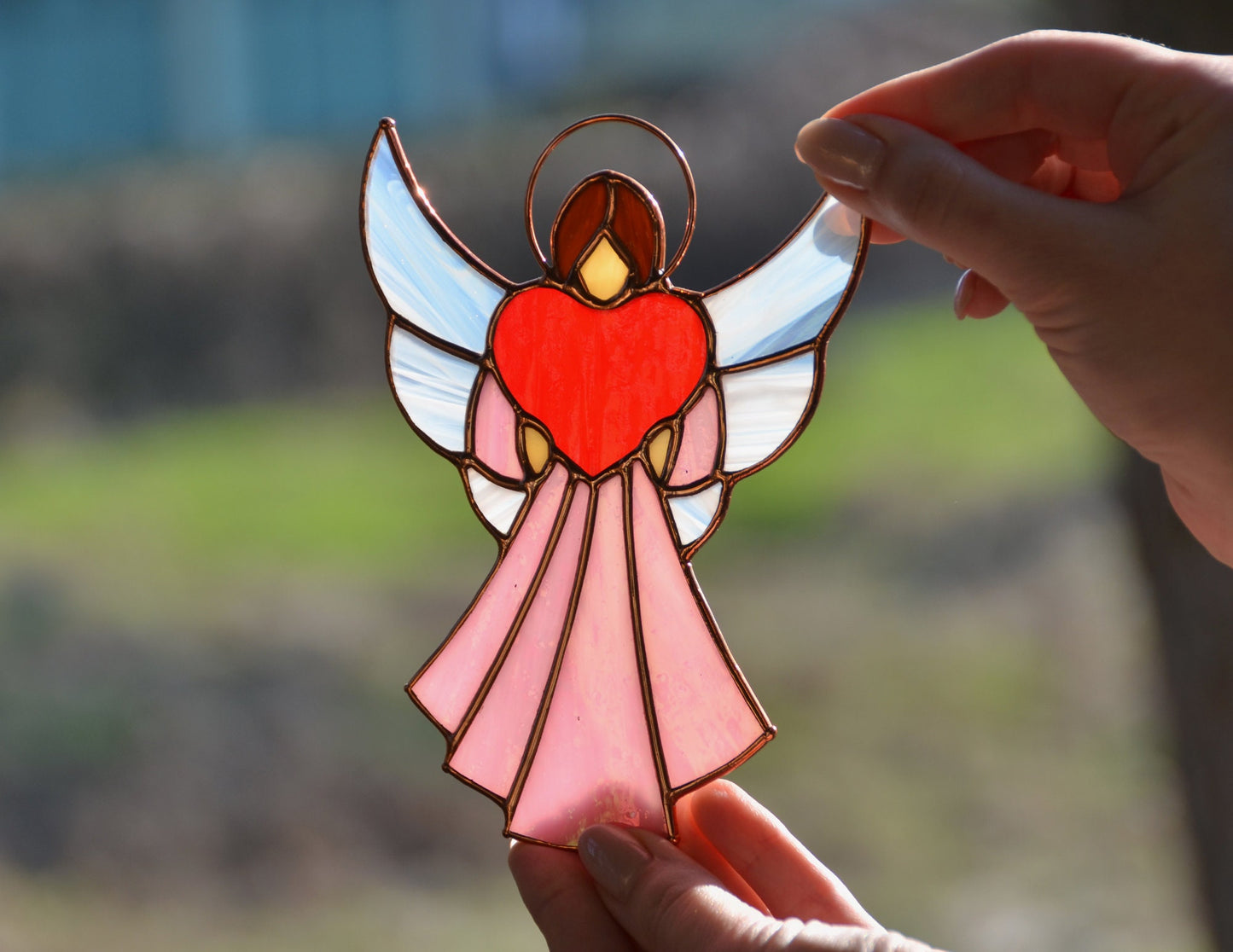 Stained Glass Angel Suncatcher – Memorial Window Hanging – Sympathy Gift