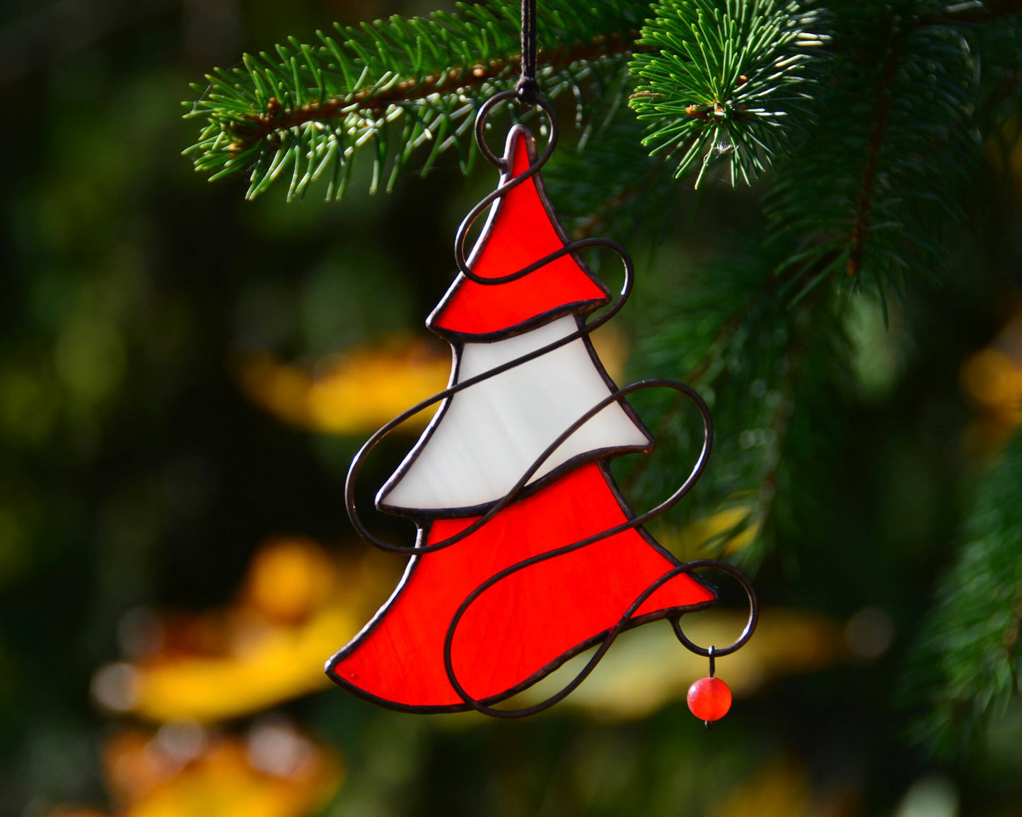 Stain glass Christmas tree ornament, holiday suncatcher, window hangings