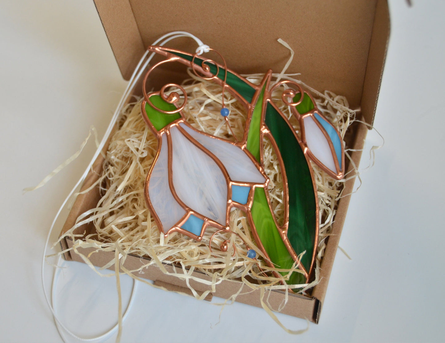 Stained Glass Snowdrop Suncatcher: Spring Flower Window Hanging