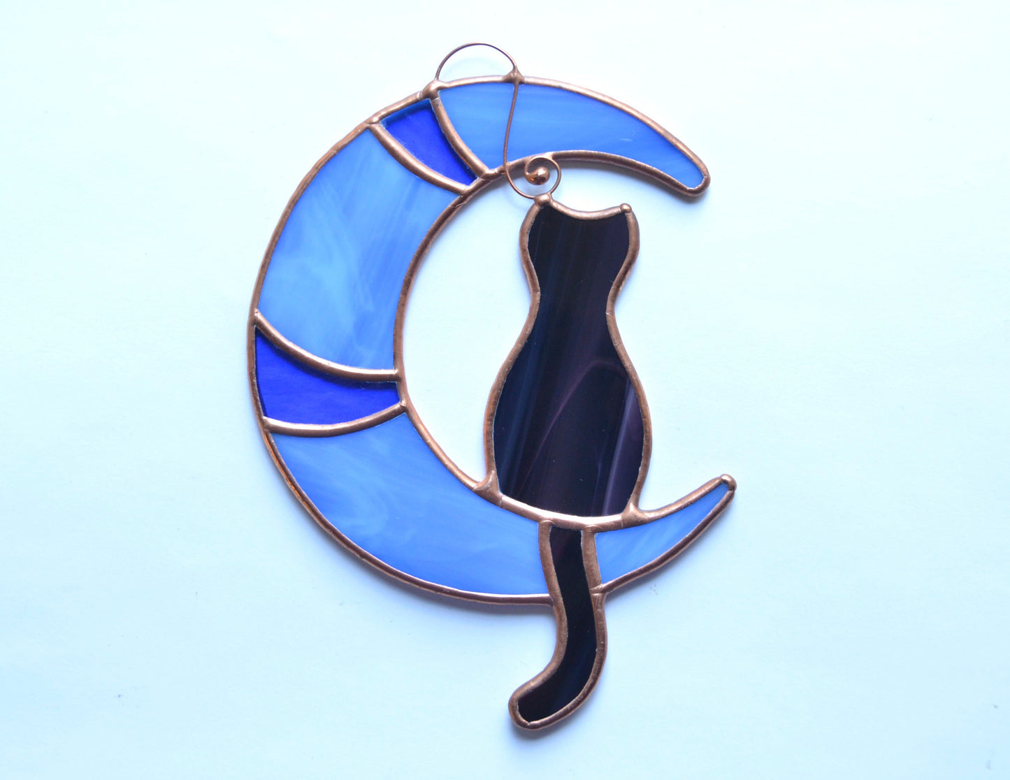 Stained glass cat on moon window hangings suncatcher, pet lost gift, gift for cat lover