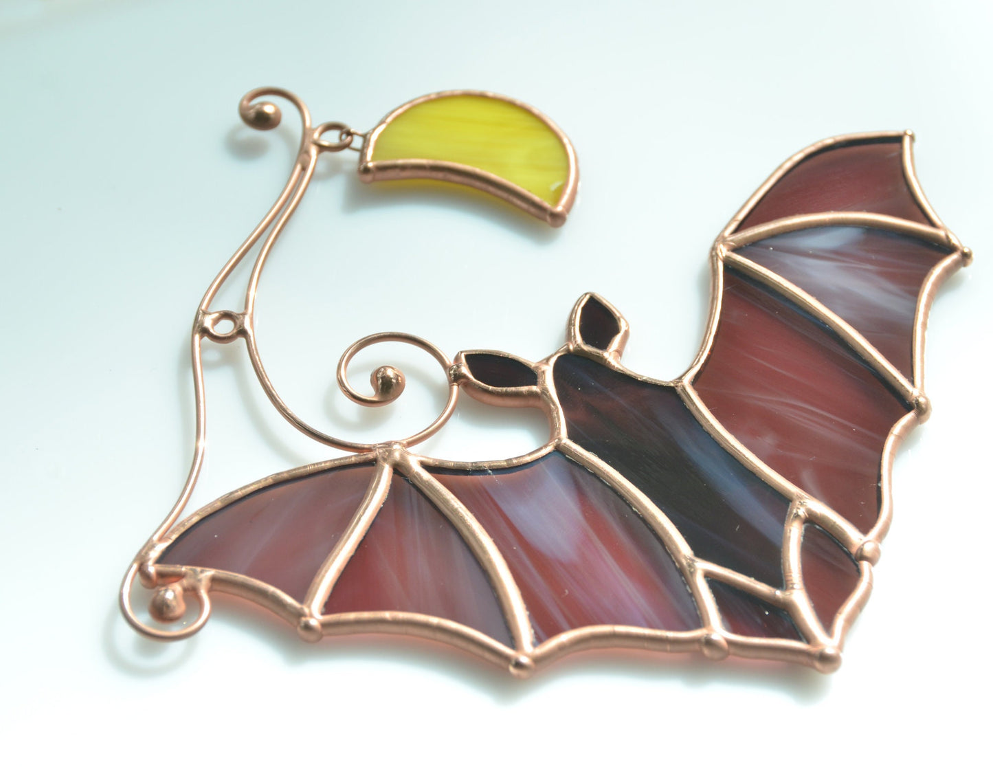 Stained Glass Bat Suncatcher: Halloween Moon Window Hanging