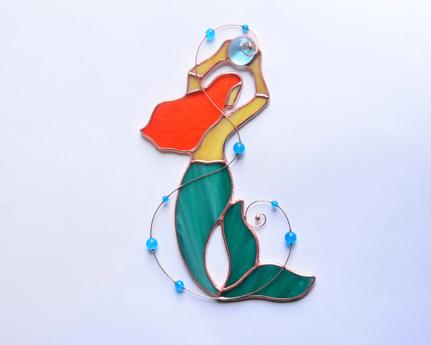 Stained glass mermaid suncatcher, mermaid gift idea, window hangings, sea lover gift, beach decor, Tiffany glass art
