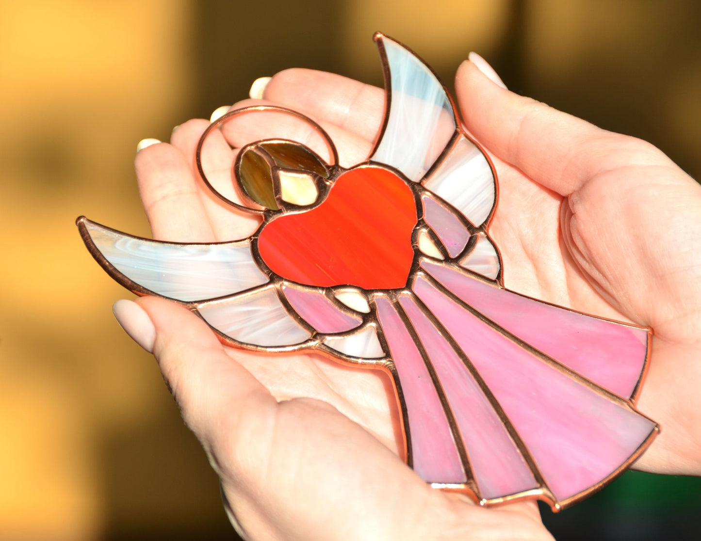 Stained Glass Angel Suncatcher – Memorial Window Hanging – Sympathy Gift