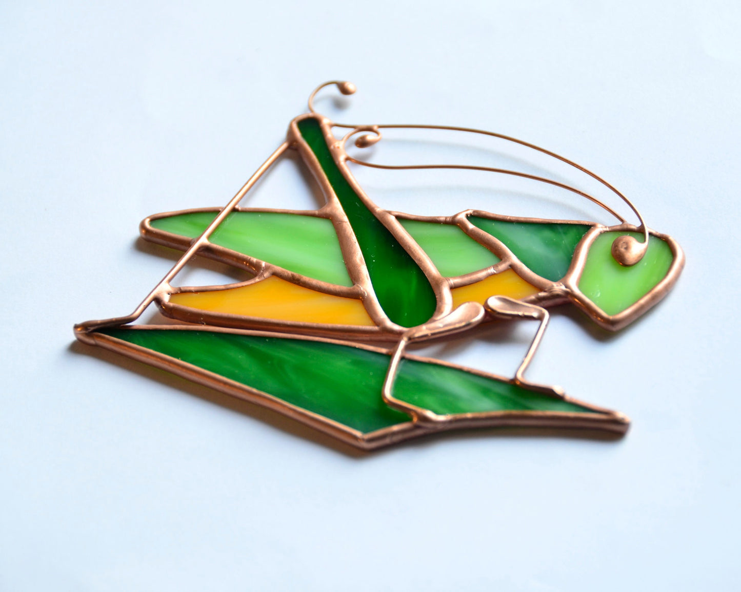 Stained glass suncatcher, grasshopper