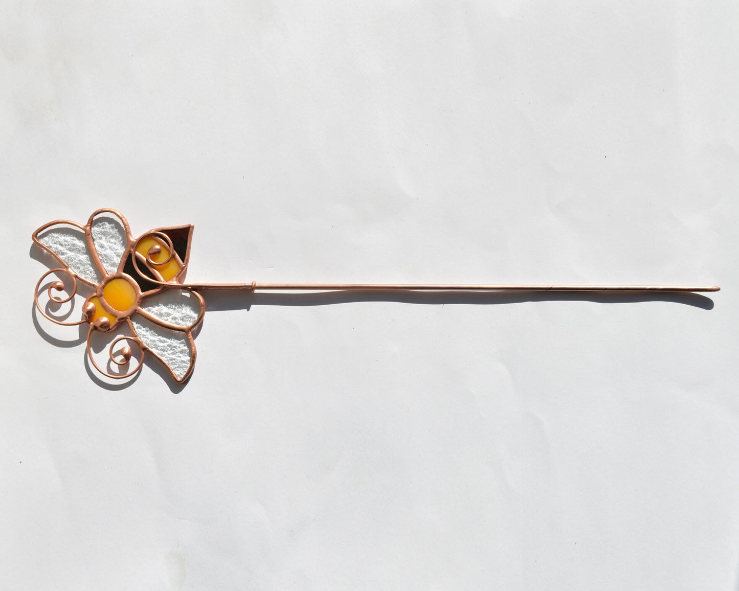 Honey bee stained glass stake, stained glass plant stake, bee pot ornament