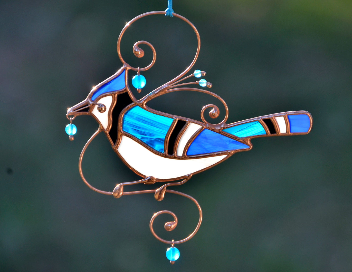 Blue Jay Stained Glass Suncatcher – Window Hanging Decoration for Bird Lovers