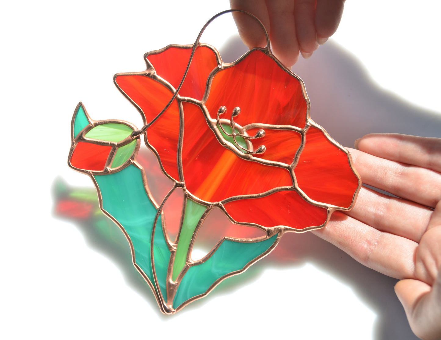 Handmade Stained Glass Poppy Suncatcher– Window Ornament, Unique Flower Gift