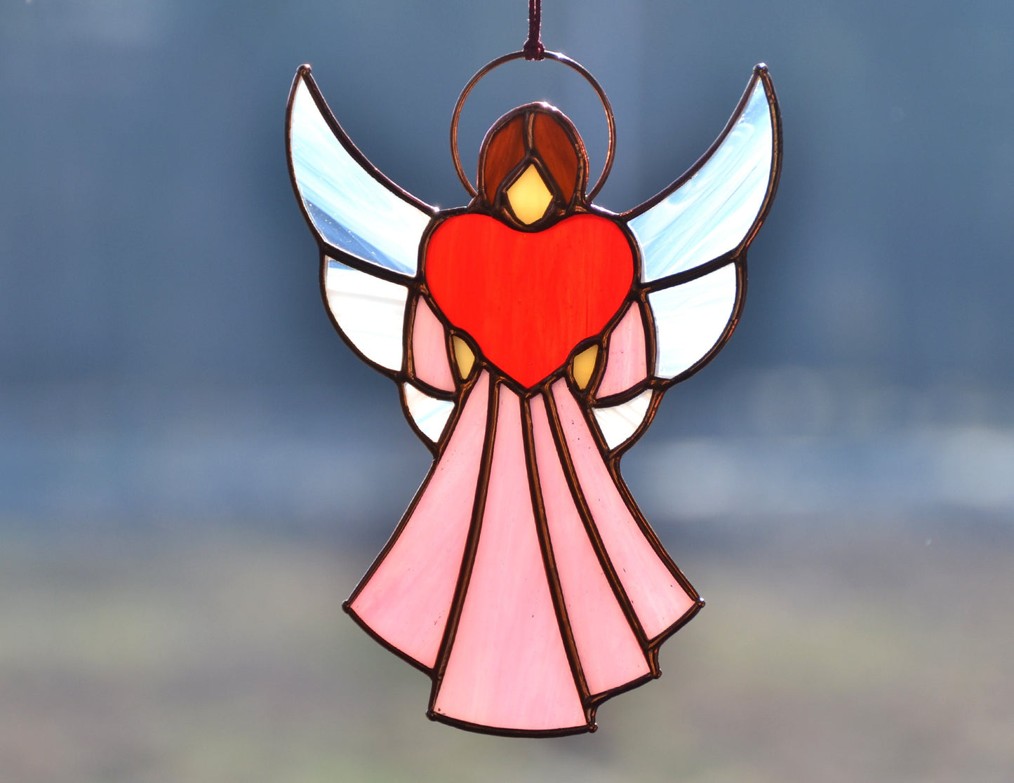 Stained Glass Angel Suncatcher – Memorial Window Hanging – Sympathy Gift
