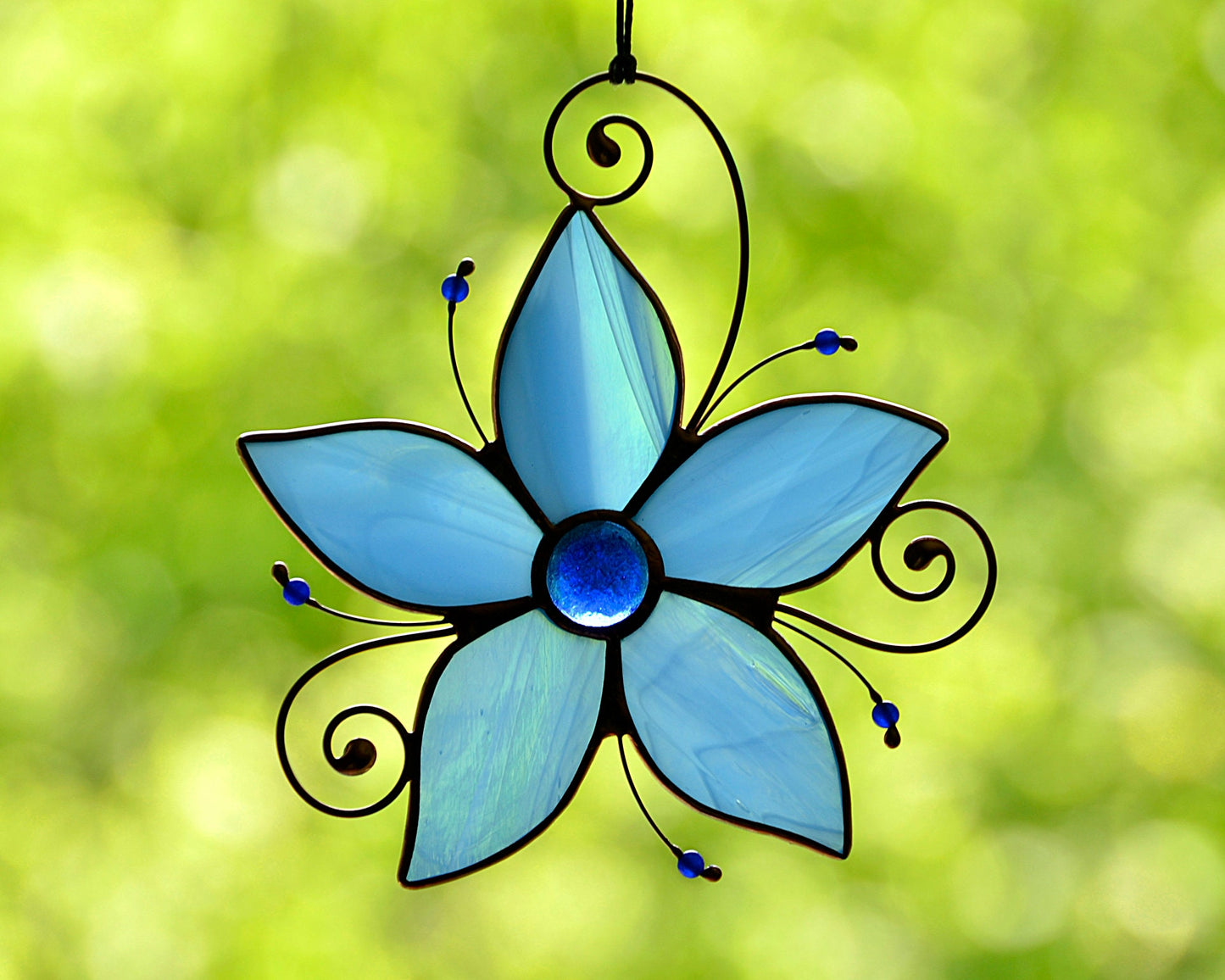 Stained glass blue flower suncatcher, suncatcher for window hanging