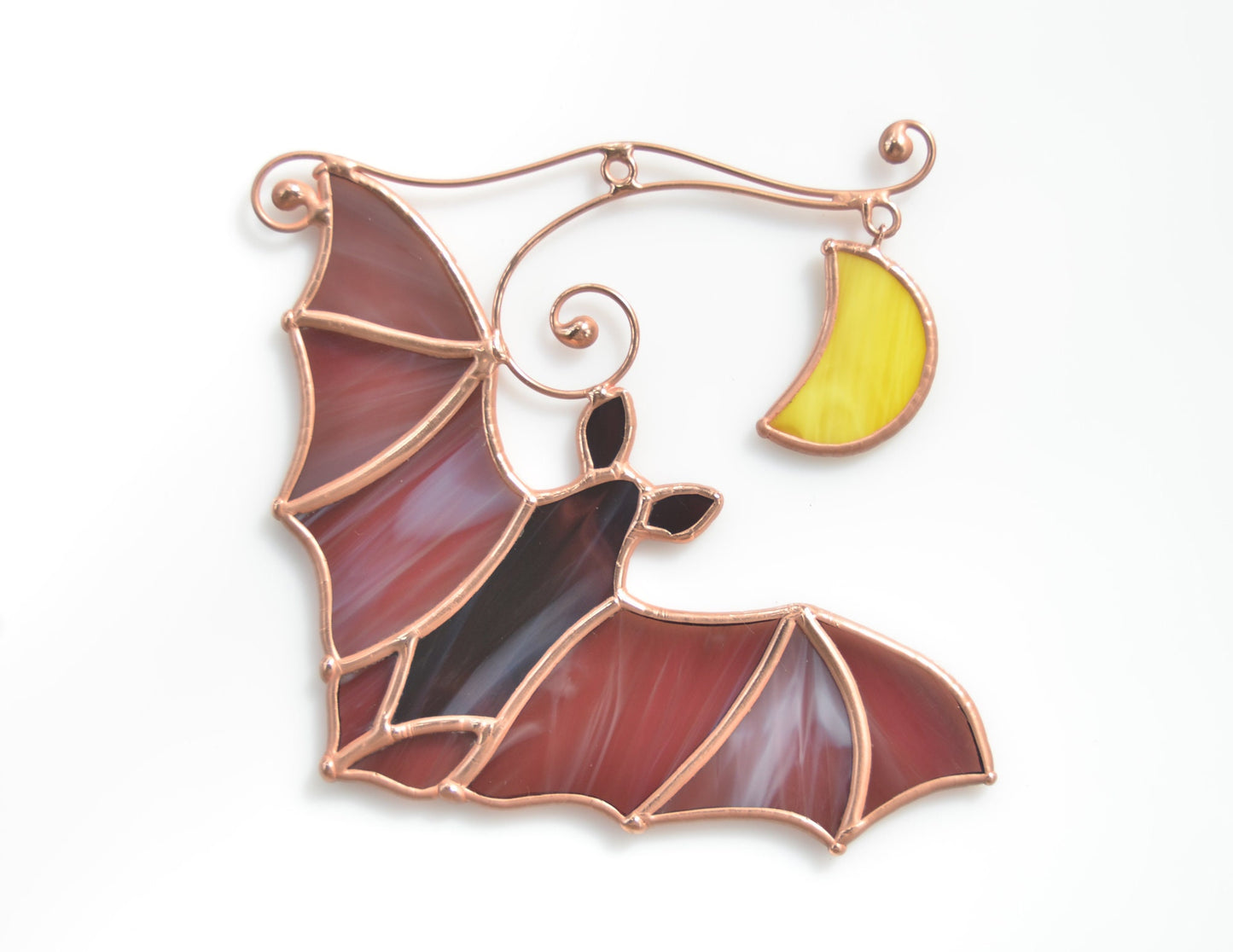 Stained Glass Bat Suncatcher: Halloween Moon Window Hanging