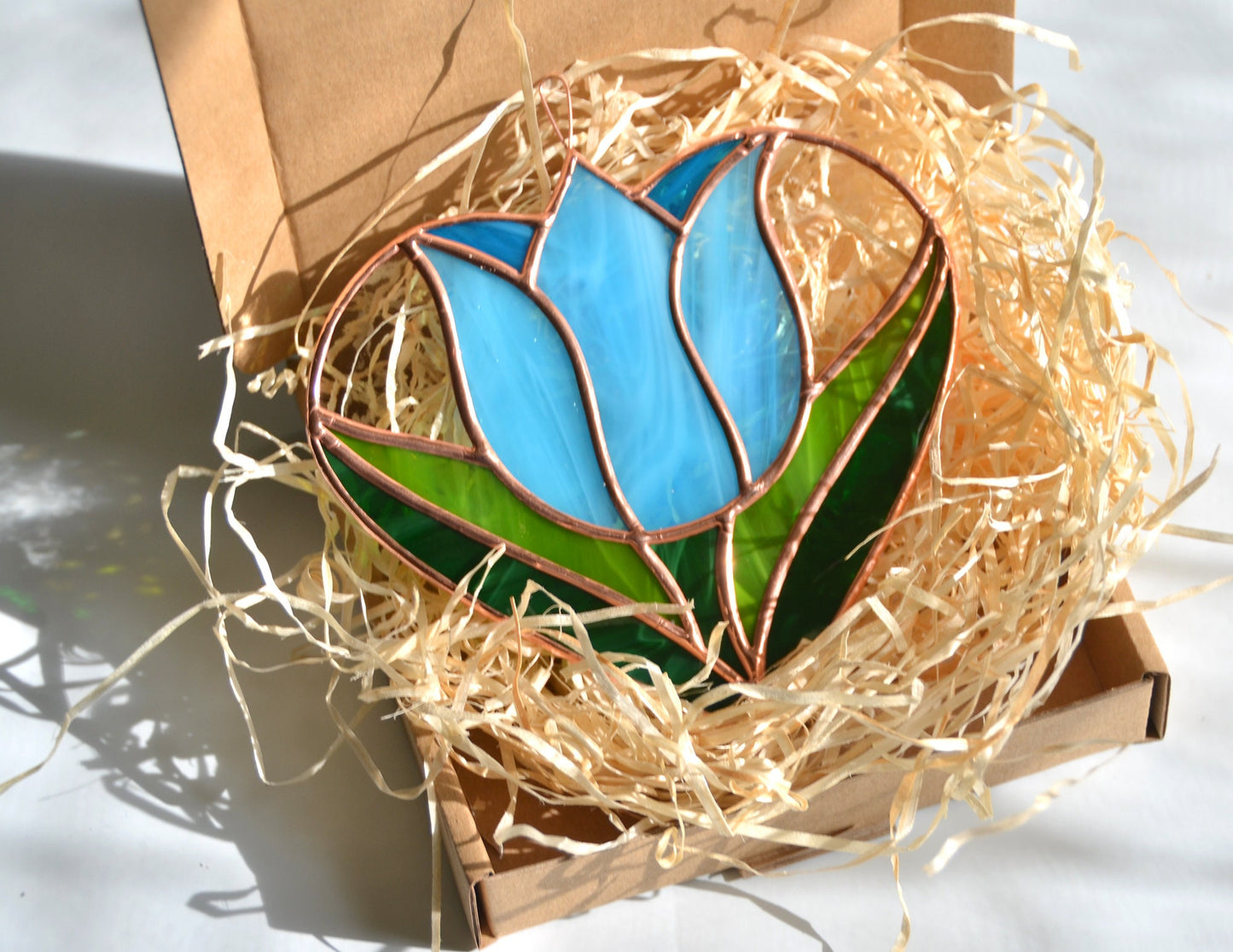 Tulip Heart Stained Glass Suncatcher – Spring Window Hanging Decoration