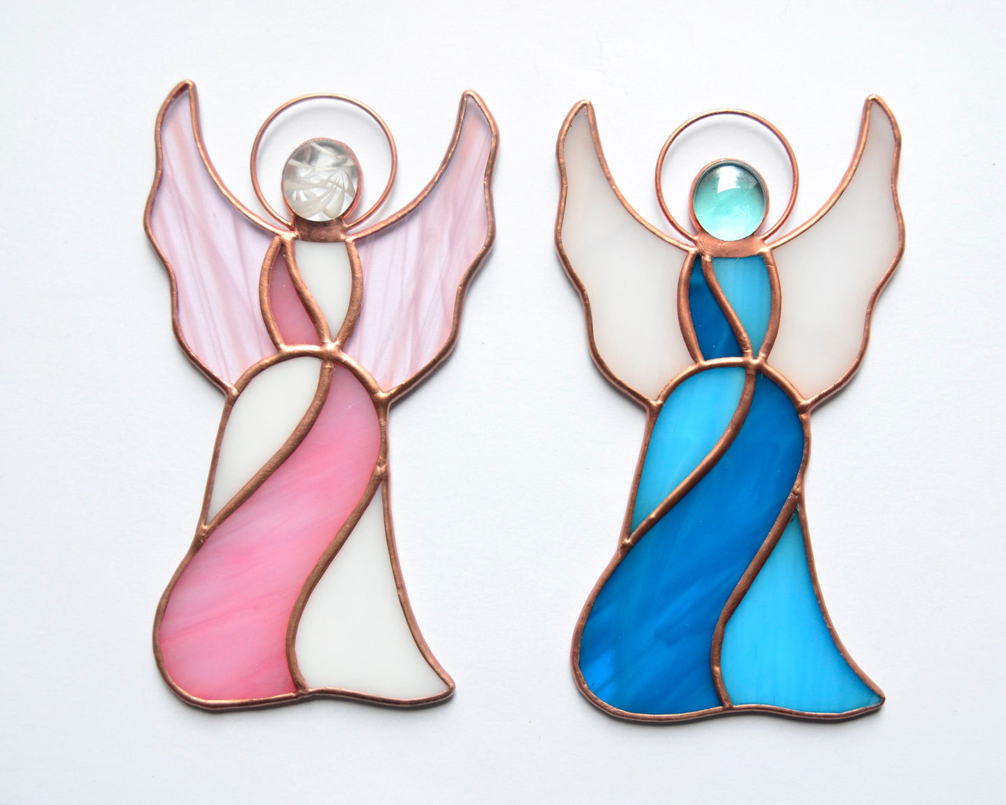 Stained glass angel memorial gift, window hanging ornament, guardian suncatcher