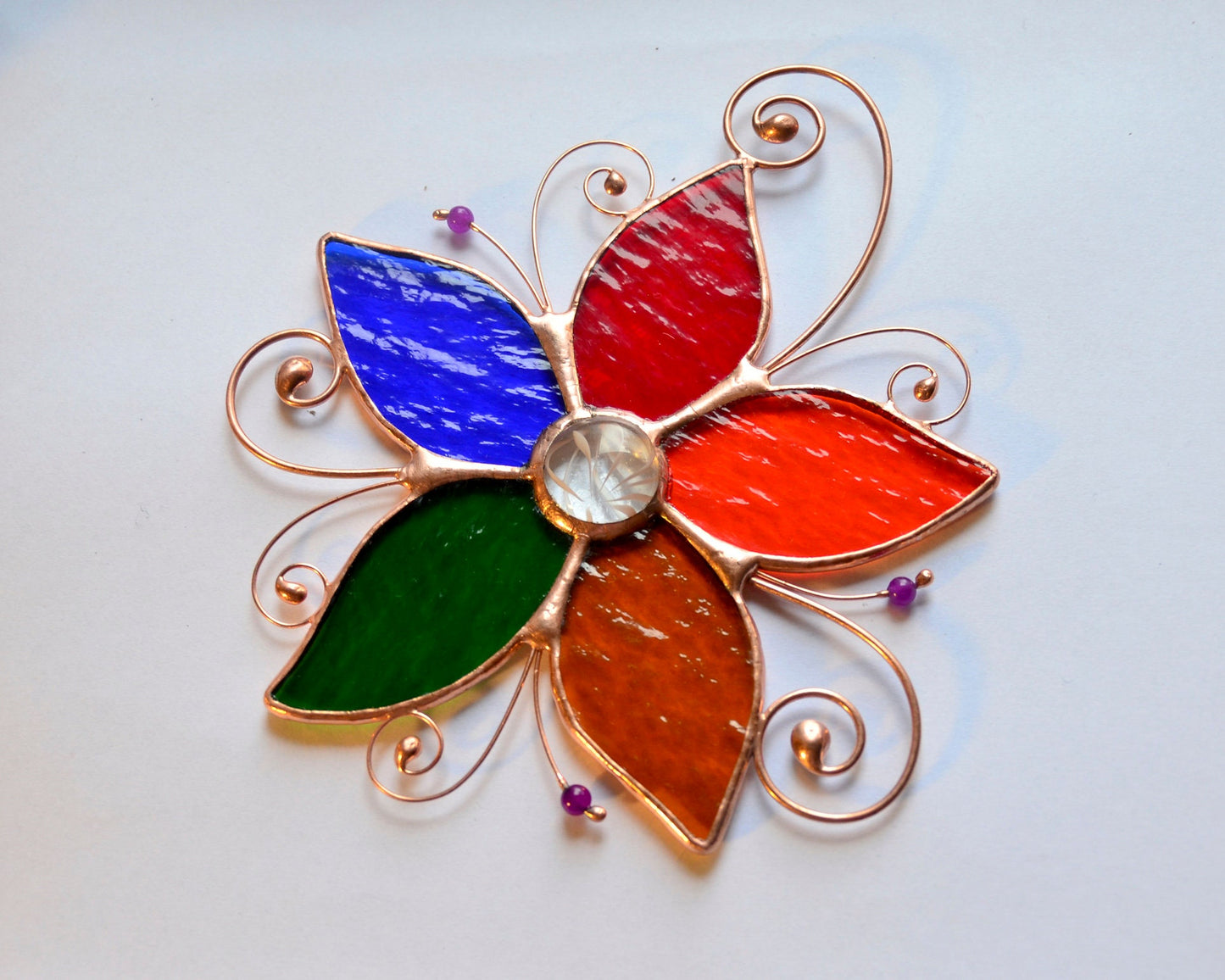 Stained glass window hangings ornament, flower suncatcher, flower gift