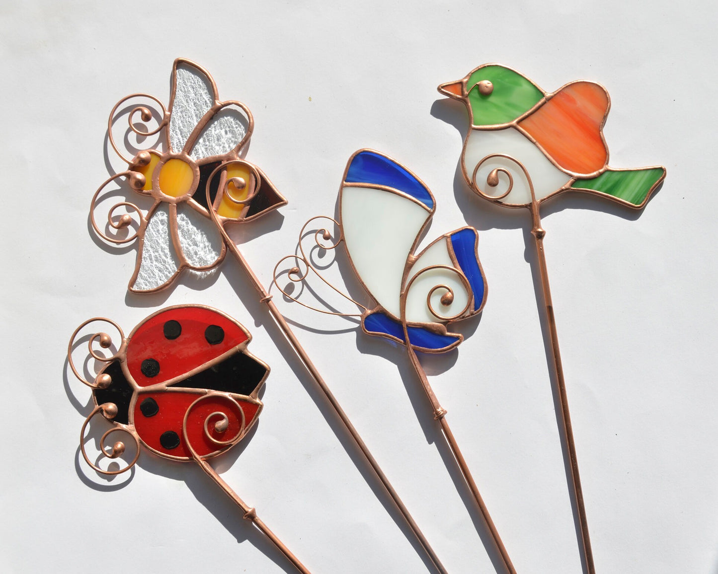 Honey bee stained glass stake, stained glass plant stake, bee pot ornament