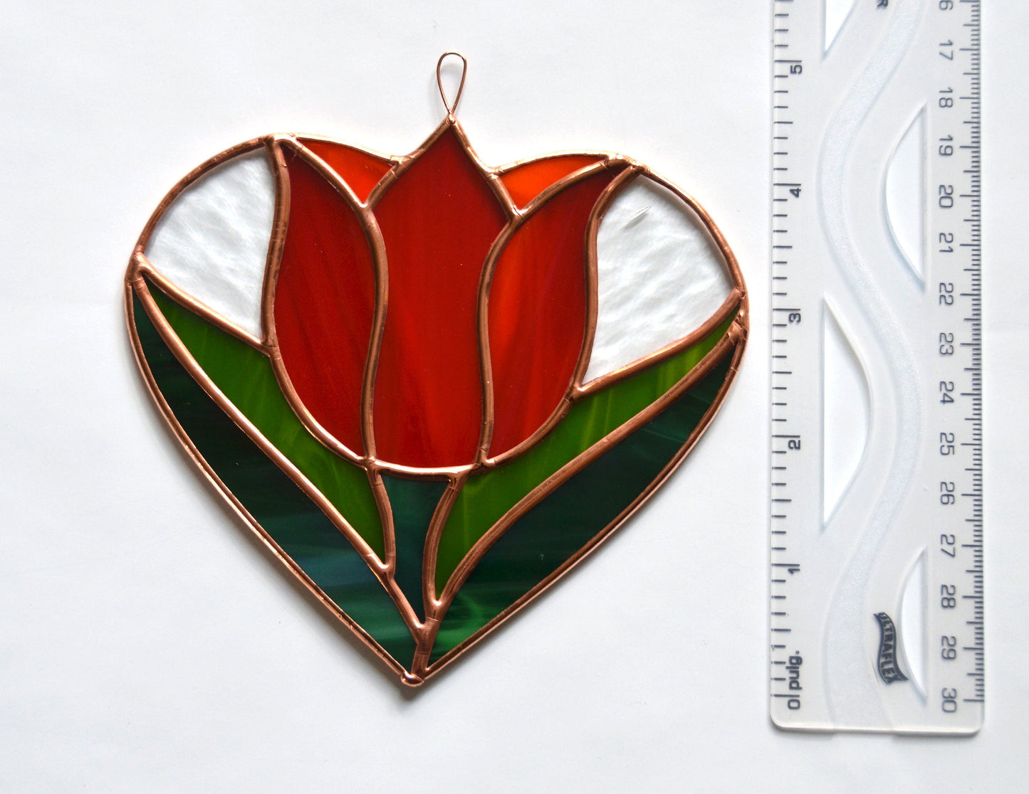 Tulip Heart Stained Glass Suncatcher – Spring Window Hanging Decoration