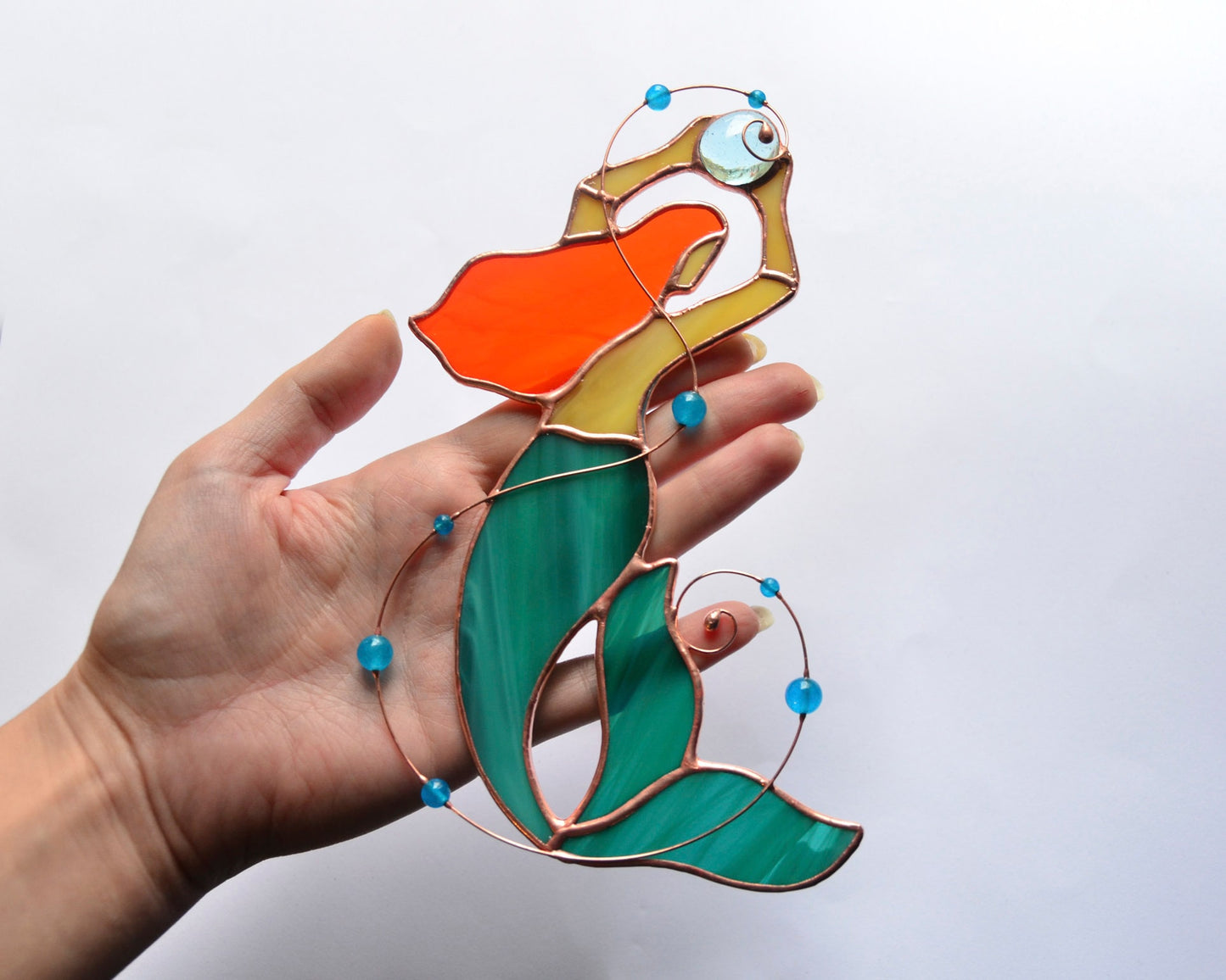 Stained glass mermaid suncatcher, mermaid gift idea, window hangings, sea lover gift, beach decor, Tiffany glass art