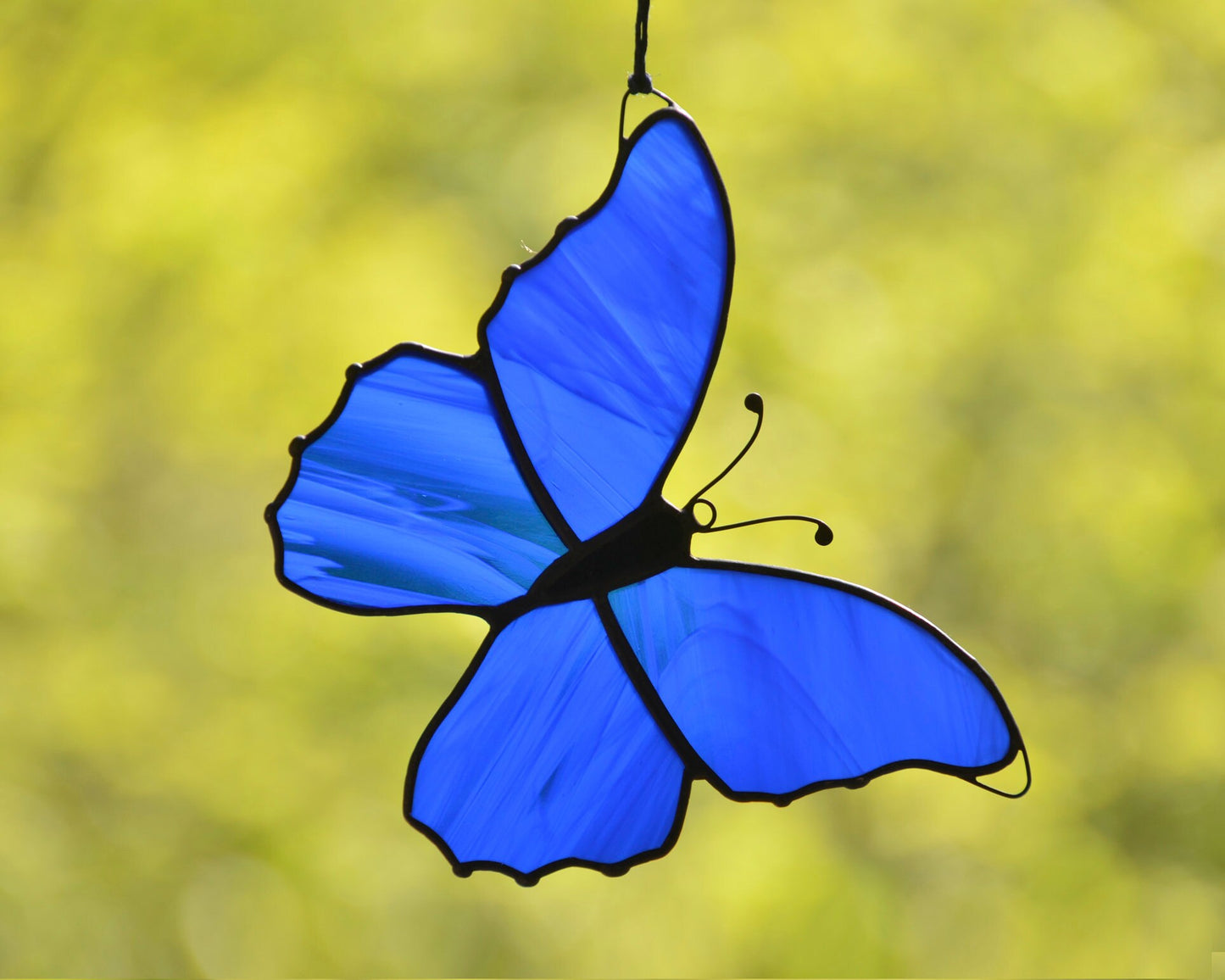 Stained glass morpho butterfly suncatcher, stain glass window hangings, blue housewarming gift, window hanging ornament