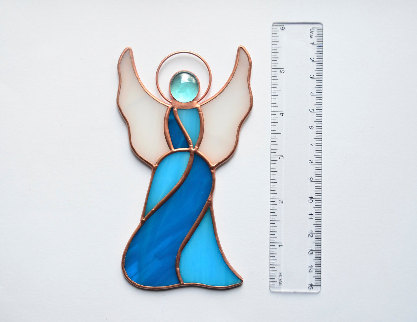 Stained glass angel memorial gift, window hanging ornament, guardian suncatcher
