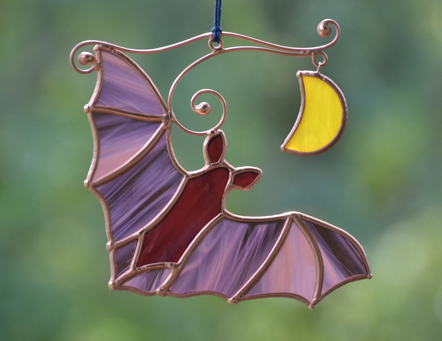 Stained Glass Bat Suncatcher: Halloween Moon Window Hanging