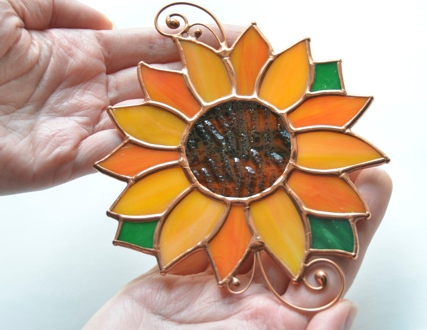 Stained glass ornament, sunflower window hangings, handmade flower gift suncatcher