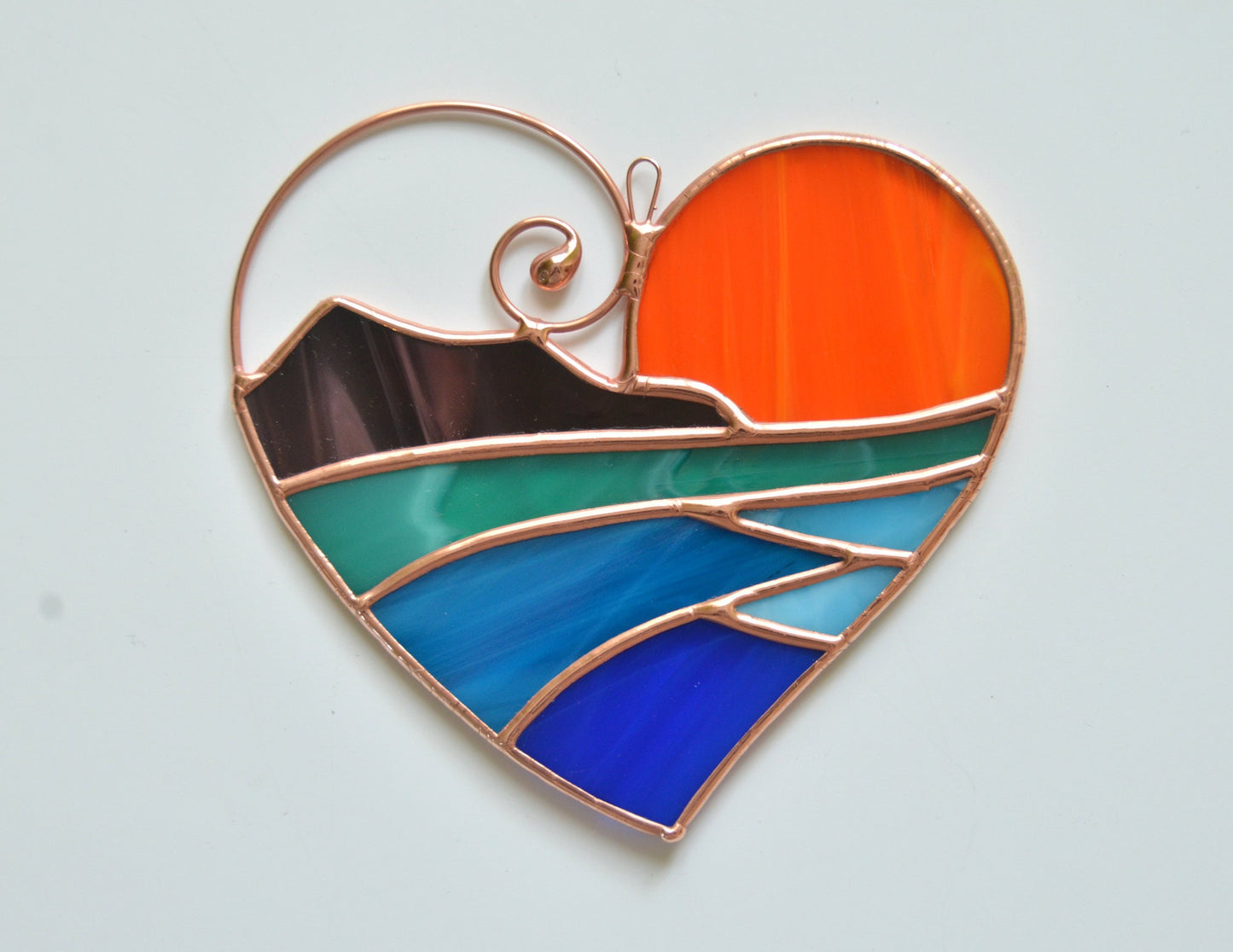 Handmade Stained Glass Heart – Ocean Sunset Window Decor