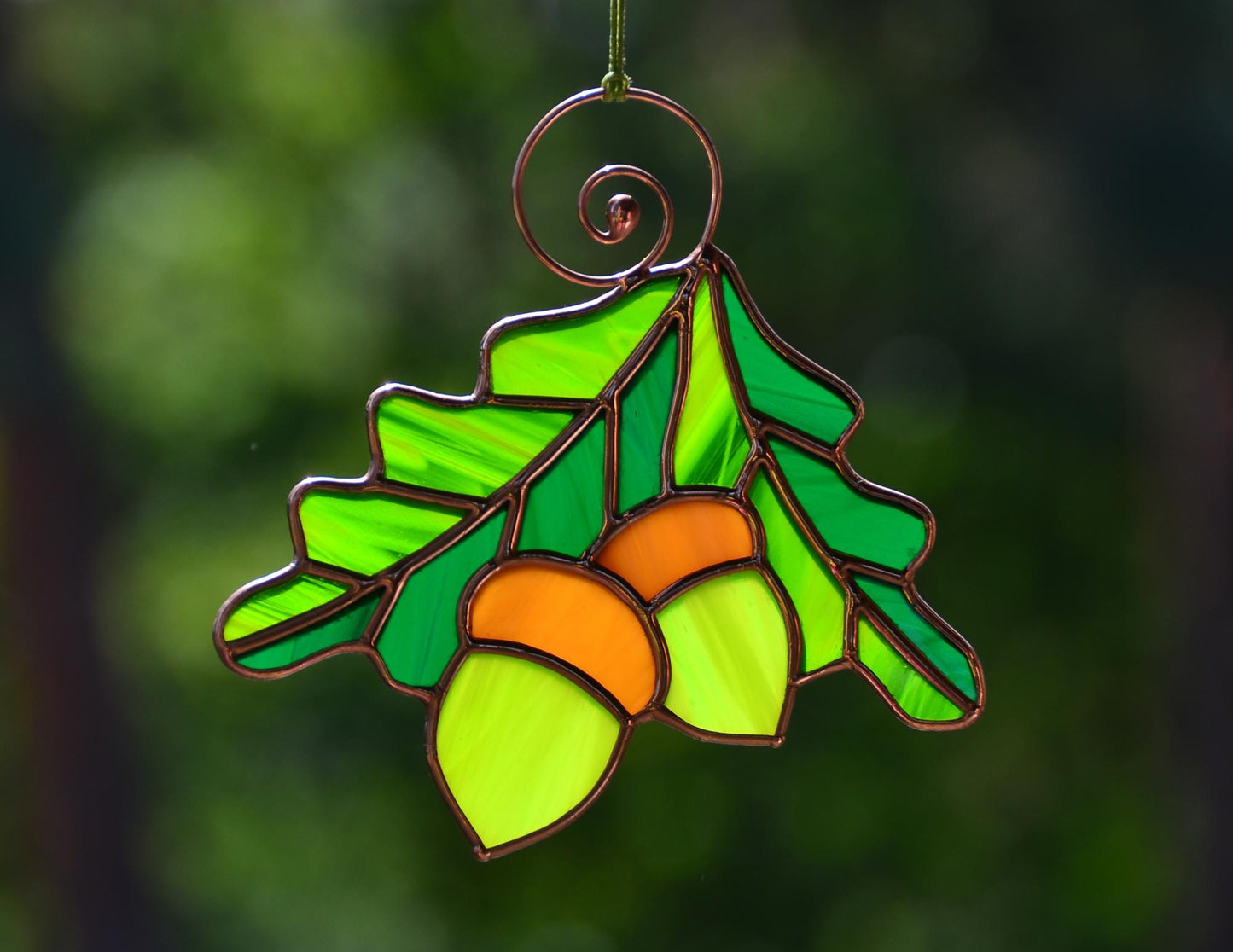Autumn Stained Glass Suncatcher – Acorn and Leaf Window Hanging Ornament