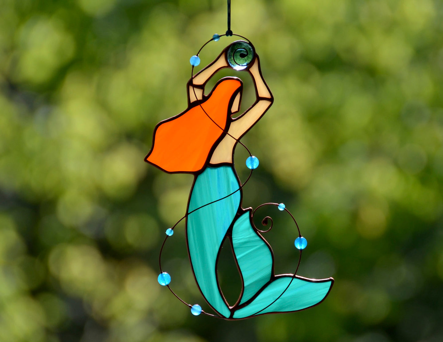Stained glass mermaid suncatcher, mermaid gift idea, window hangings, sea lover gift, beach decor, Tiffany glass art