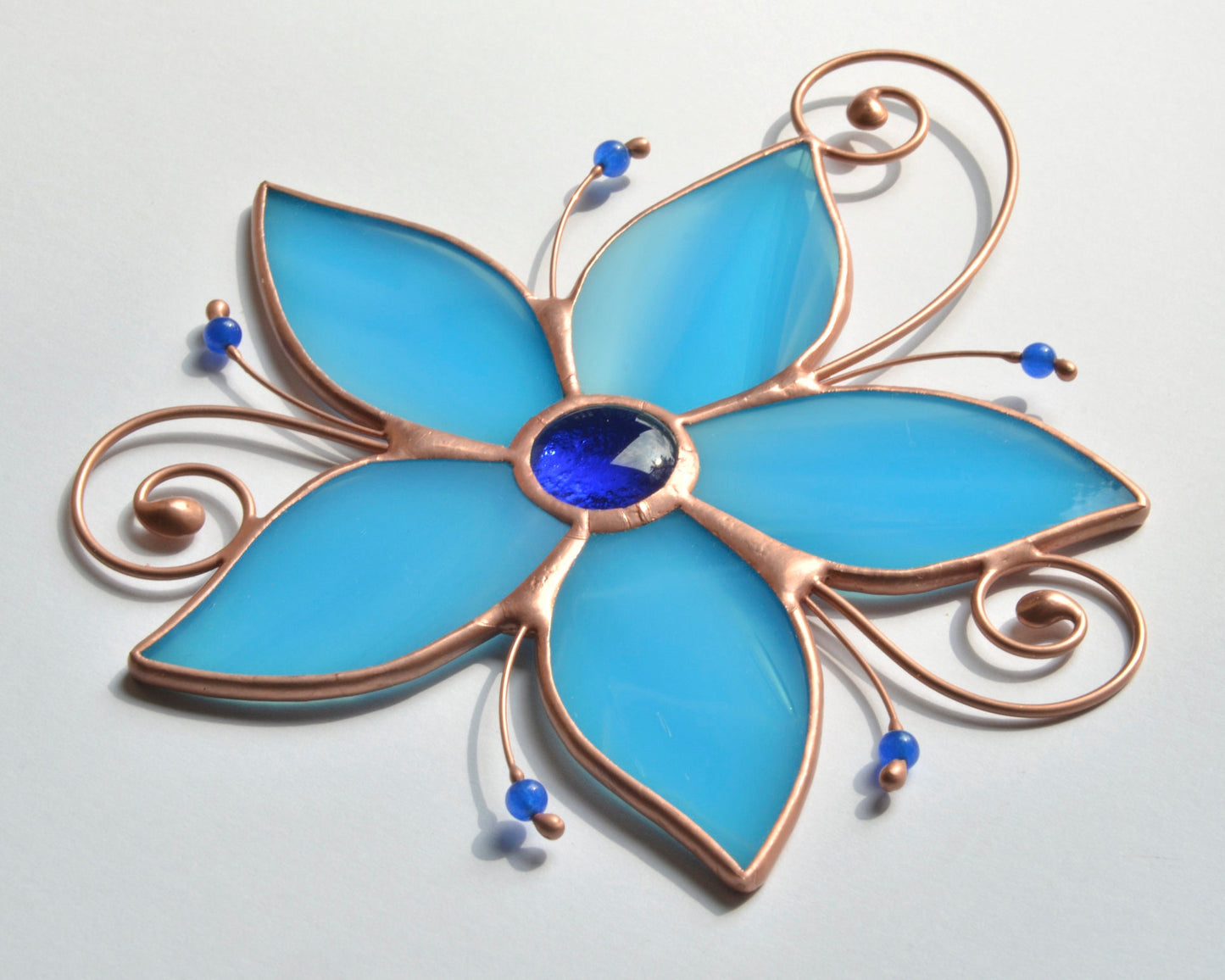 Stained glass blue flower suncatcher, suncatcher for window hanging