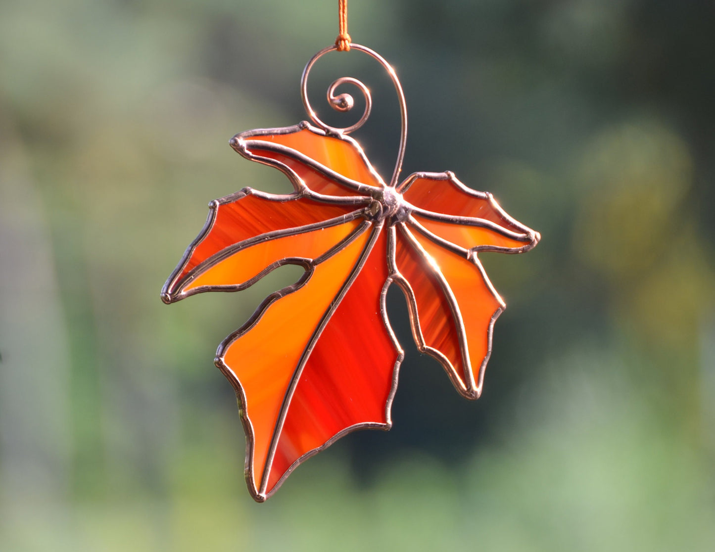 Stain glass autumn leaf suncatcher, fall window decor, Halloween window hangings suncatcher
