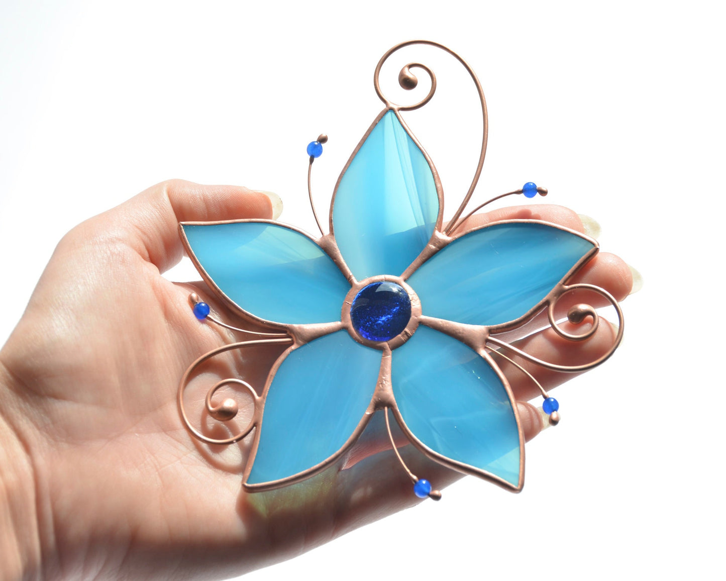 Stained glass blue flower suncatcher, suncatcher for window hanging