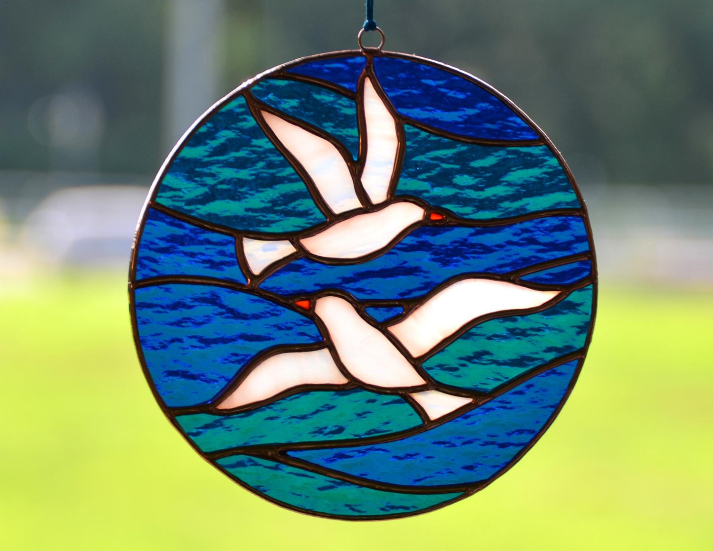 Seagull Stained Glass Suncatcher: Coastal Ocean Window Hanging