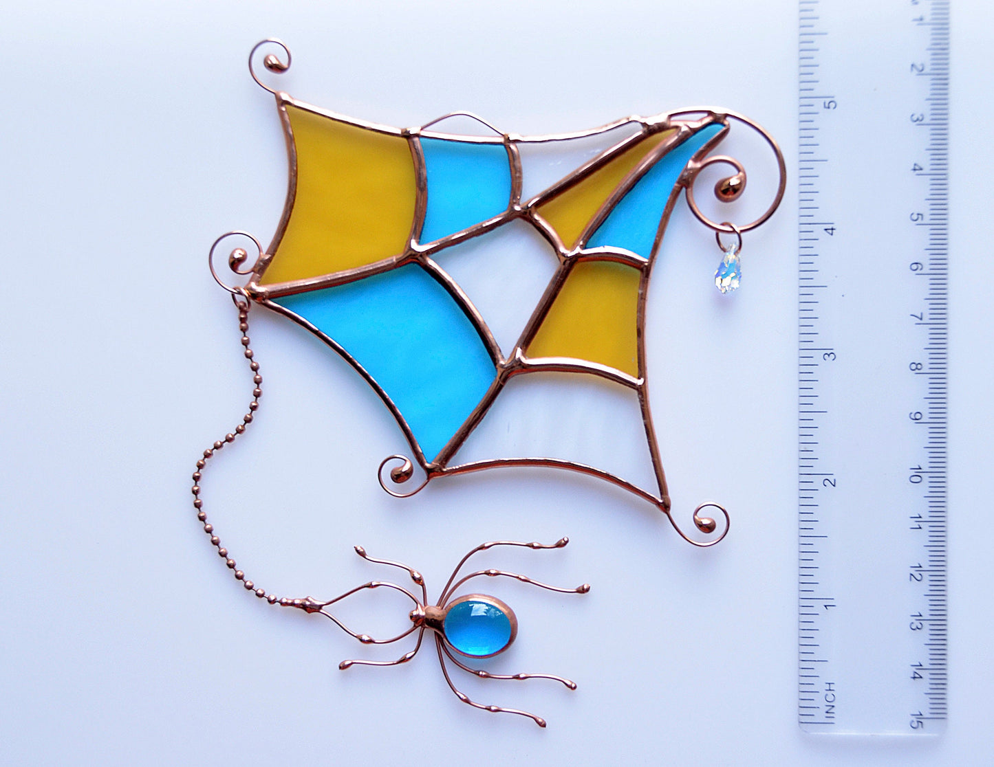 Stained Glass Spider Web Suncatcher – Handmade Window Hanging Fall Decor