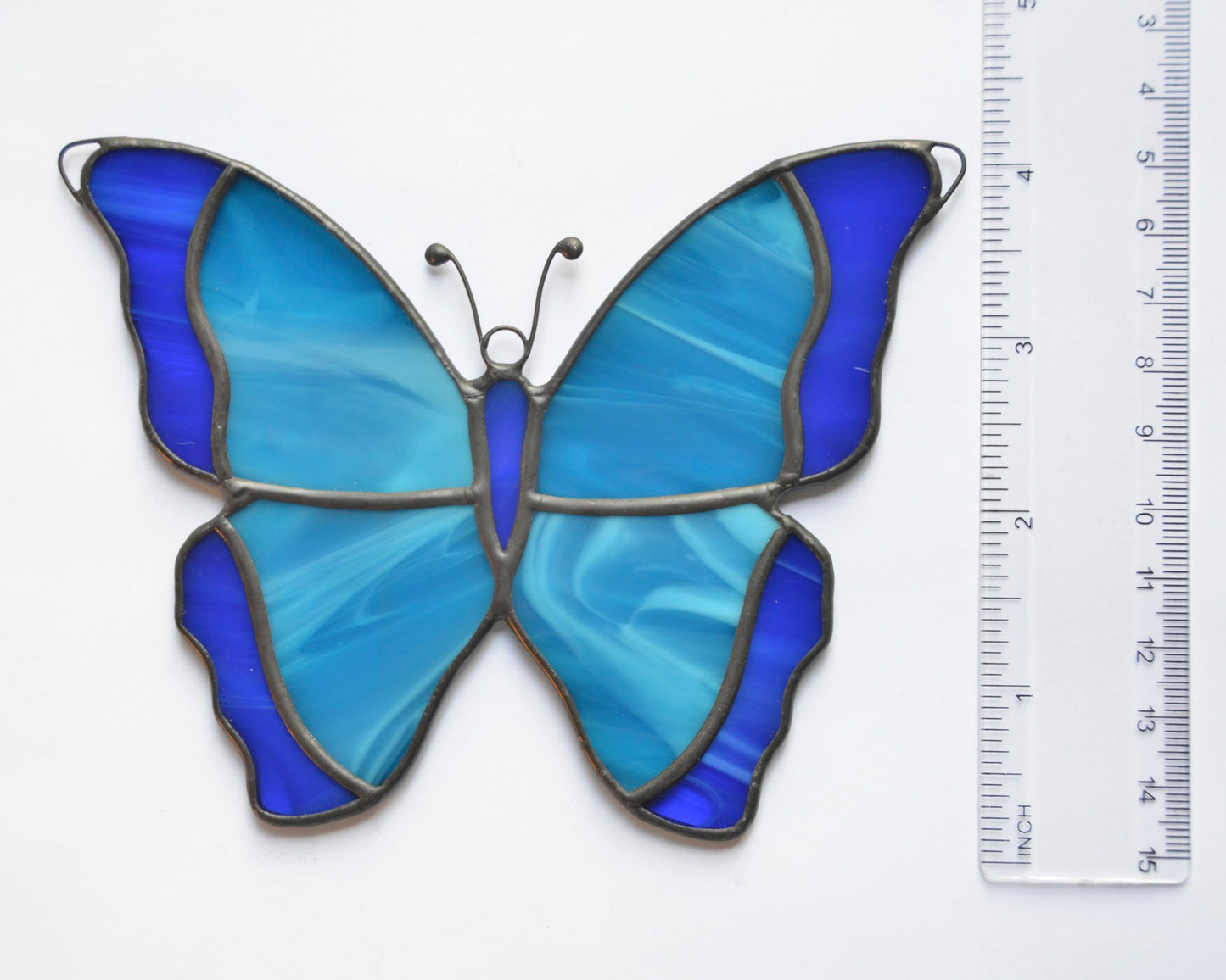 Handmade Morpho Butterfly Stained Glass Suncatcher – Window Hanging Decoration