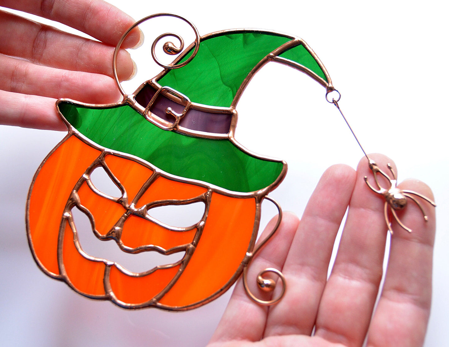Stained glass Halloween falldecor, stained glass pumpkin suncatcher, window hangings