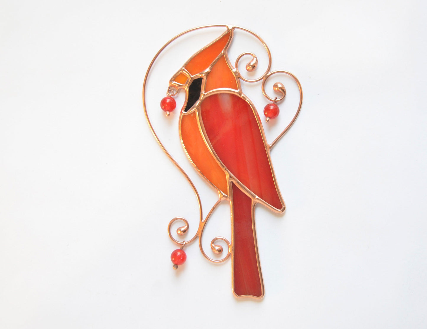 Red Cardinal Stained Glass Suncatcher – Handmade Bird Window Hangings, Memorial Gift Ornament