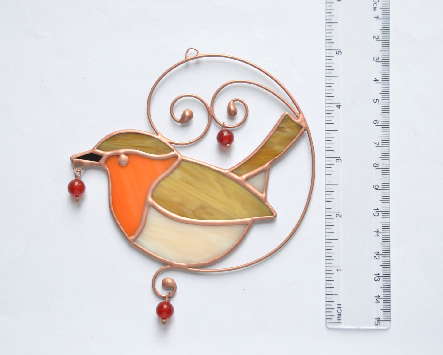 Robin Stained Glass Suncatcher – Handmade Window Hanging Ornament, Bird Lover Gift