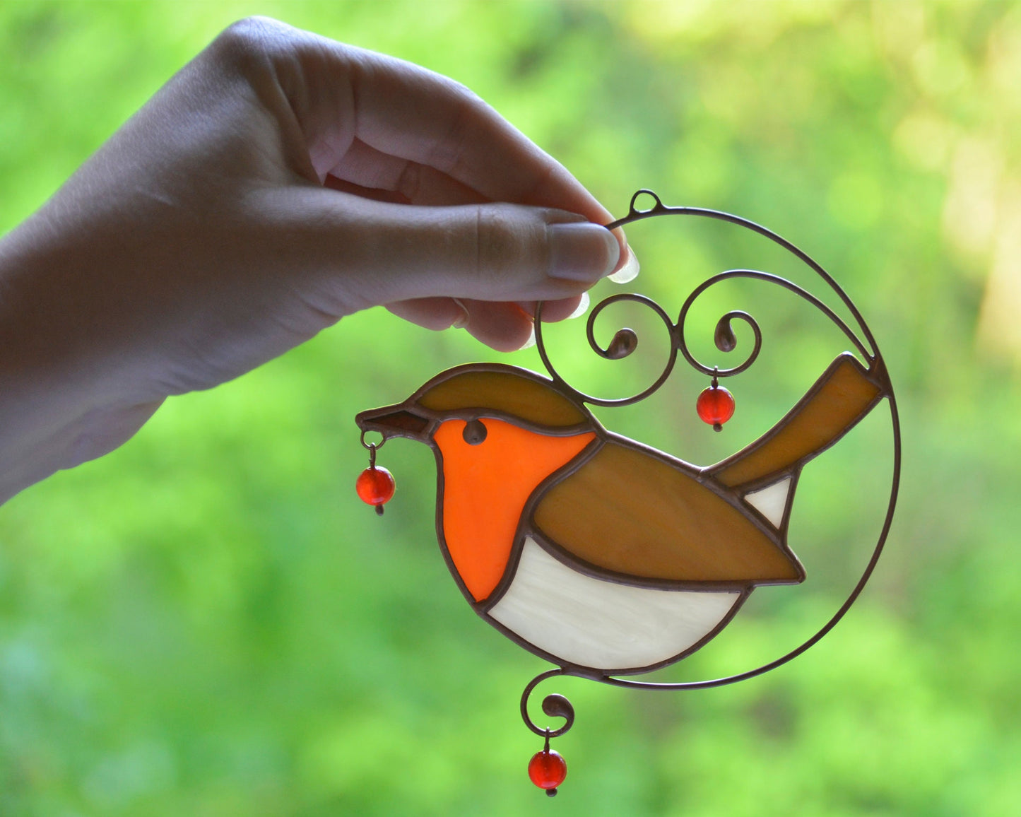 Robin Stained Glass Suncatcher – Handmade Window Hanging Ornament, Bird Lover Gift