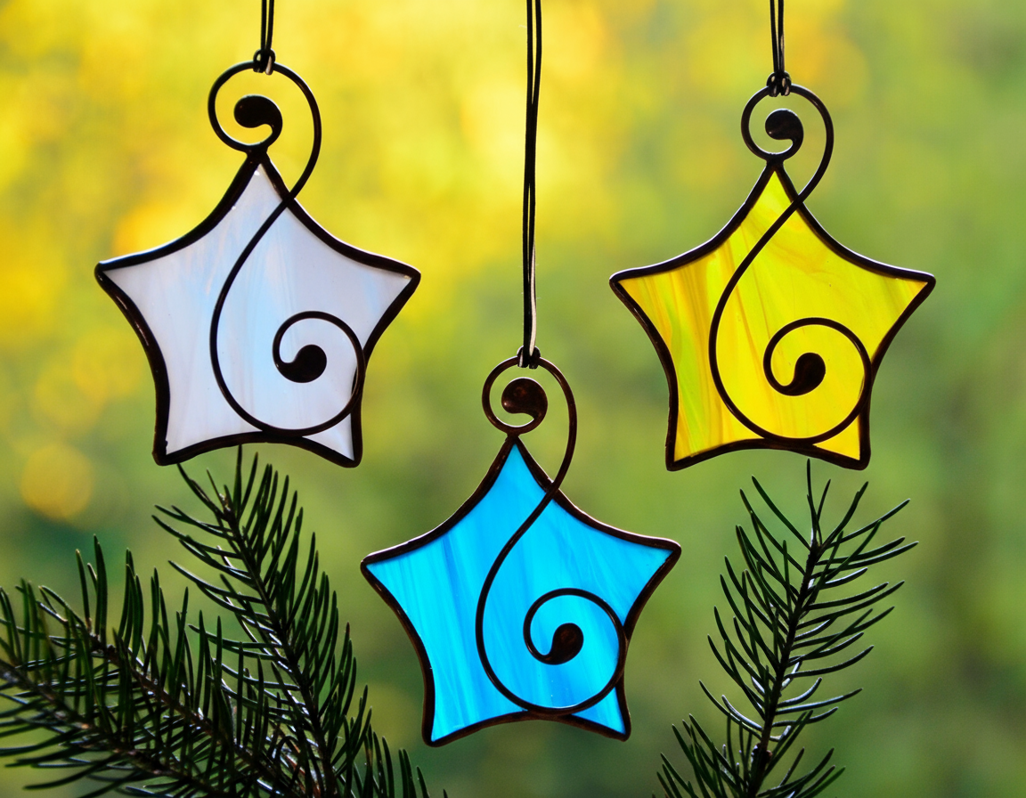 Christmas star stained glass suncatcher set