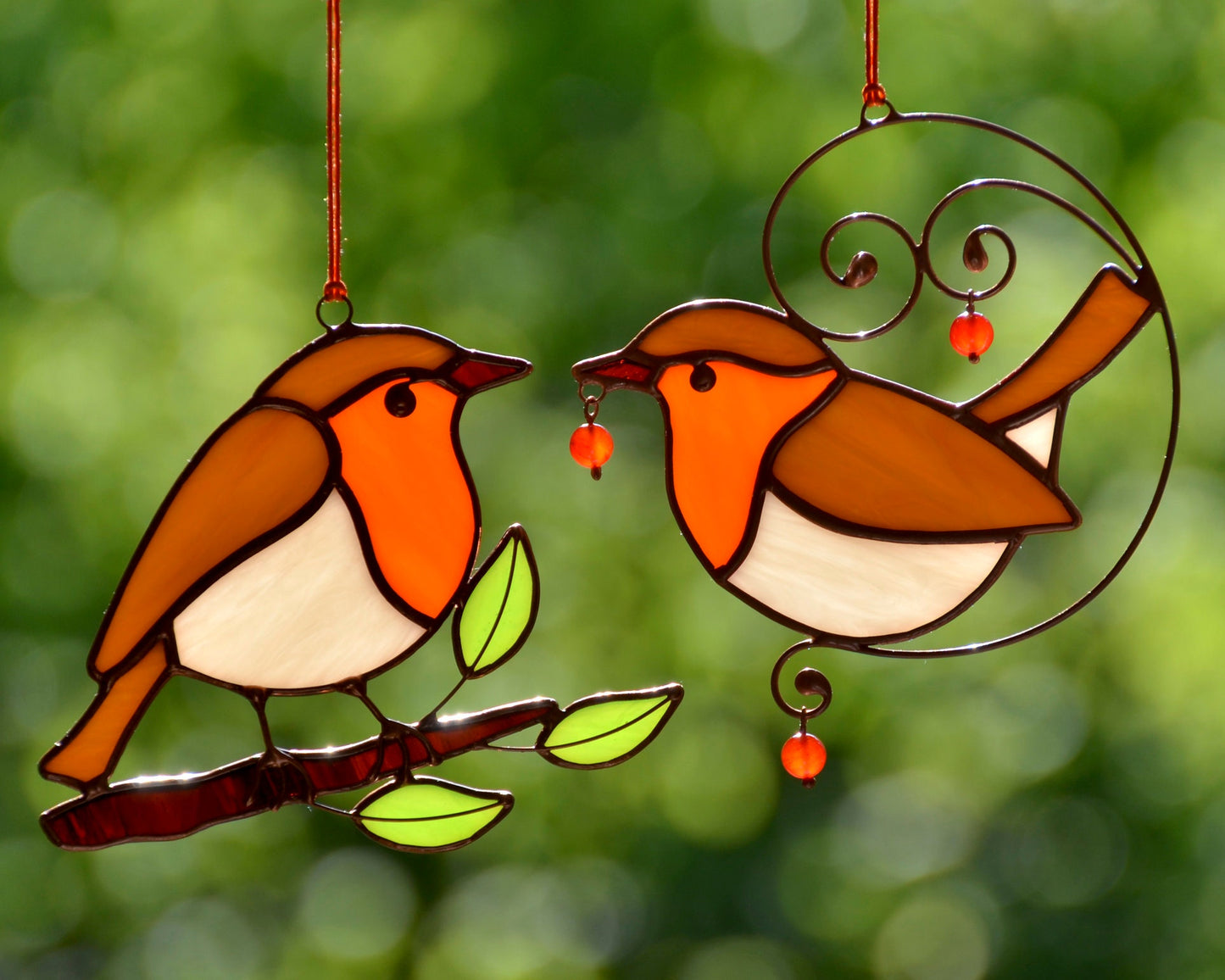 Robin Stained Glass Suncatcher – Handmade Window Hanging Ornament, Bird Lover Gift
